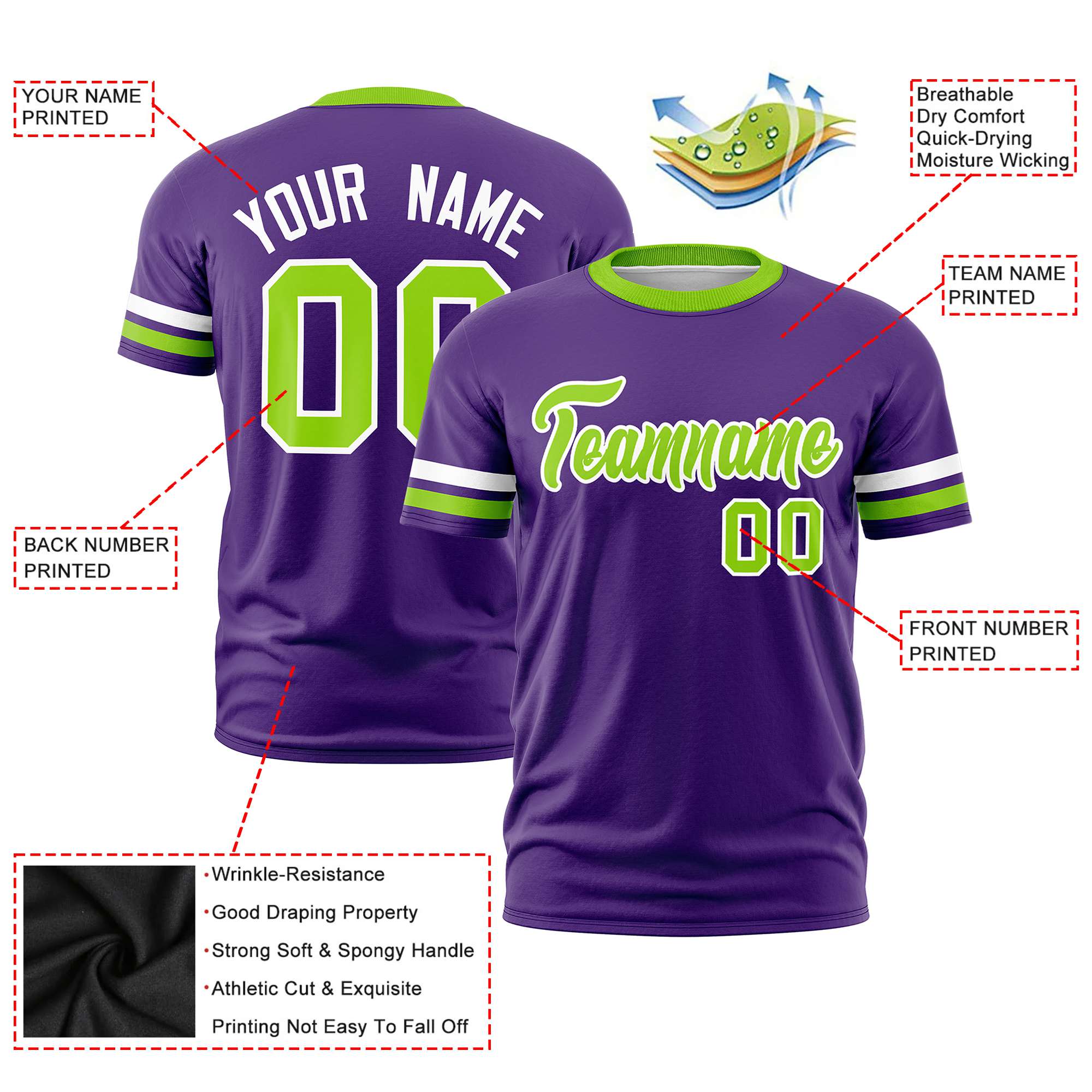 Custom Purple White-Neon Green Color Block Design Performance T-Shirt