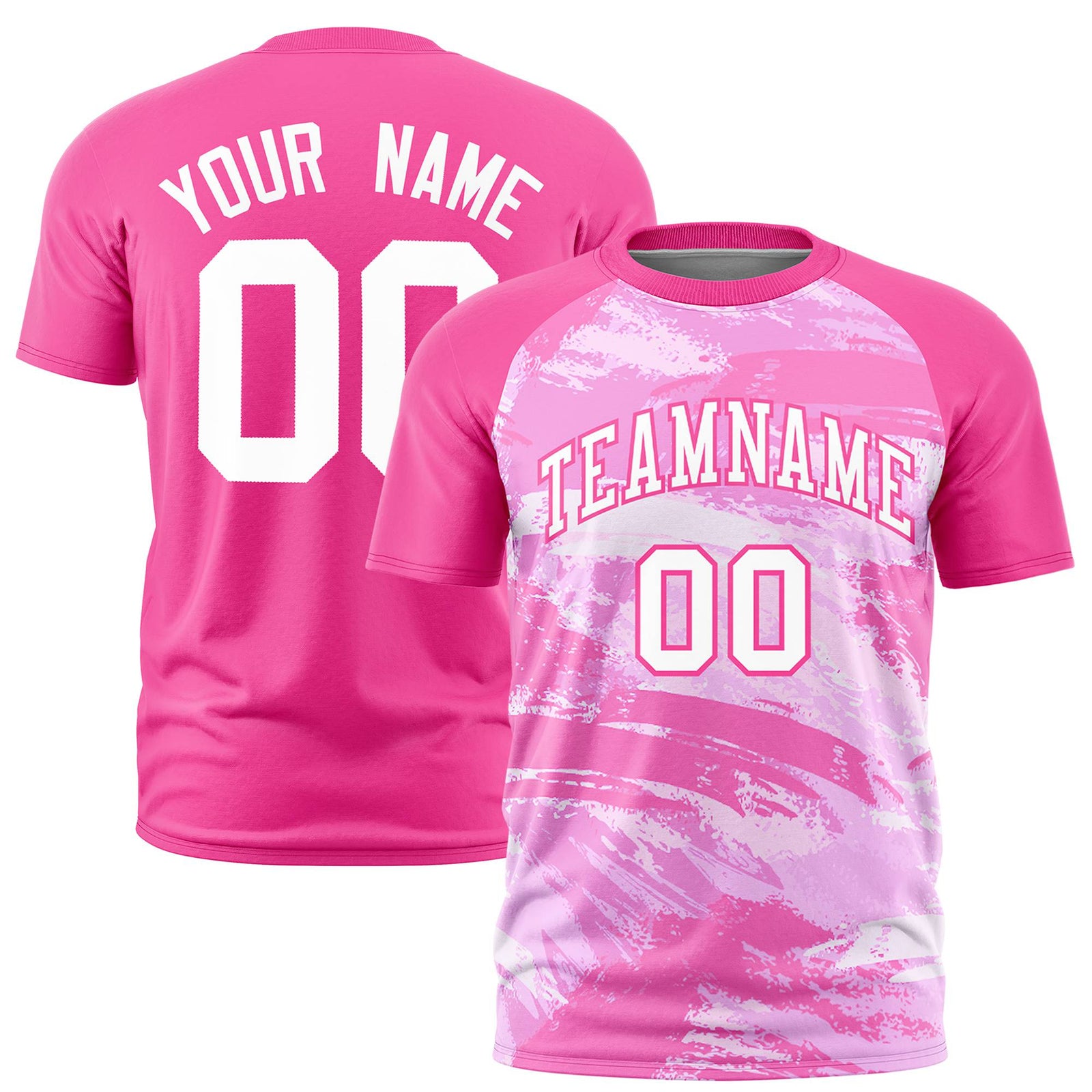 Custom Pink White Abstract Brush Stroke Performance T-Shirt