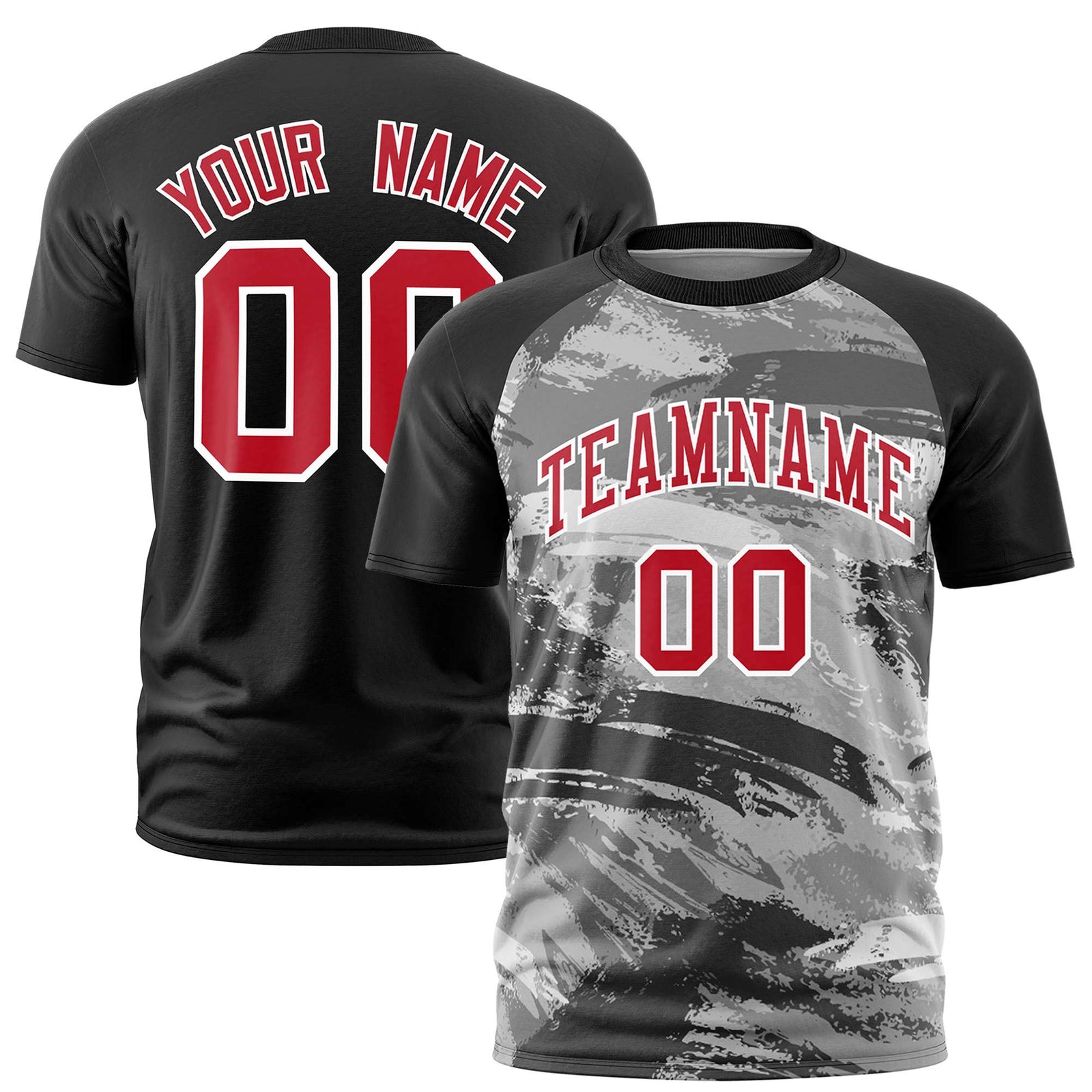 Custom Black Red Abstract Brush Stroke Performance T-Shirt
