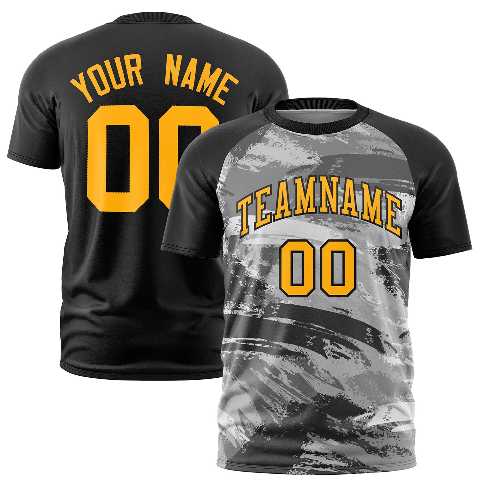 Custom Black Yellow Abstract Brush Stroke Performance T-Shirt