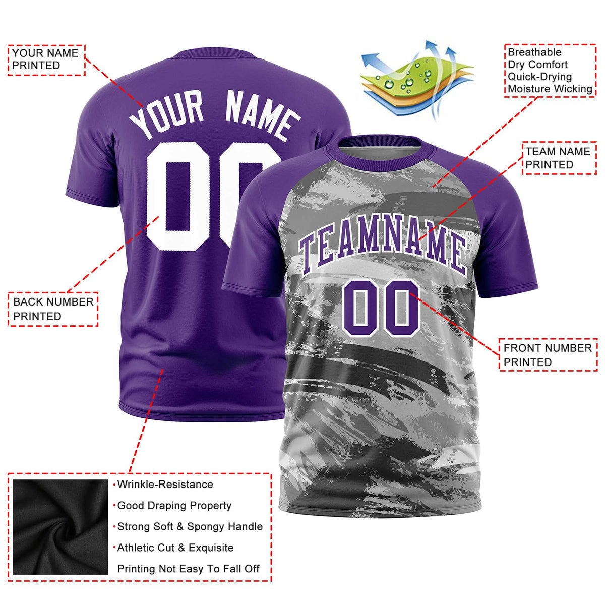 Custom Purple Gray Abstract Brush Stroke Performance T-Shirt