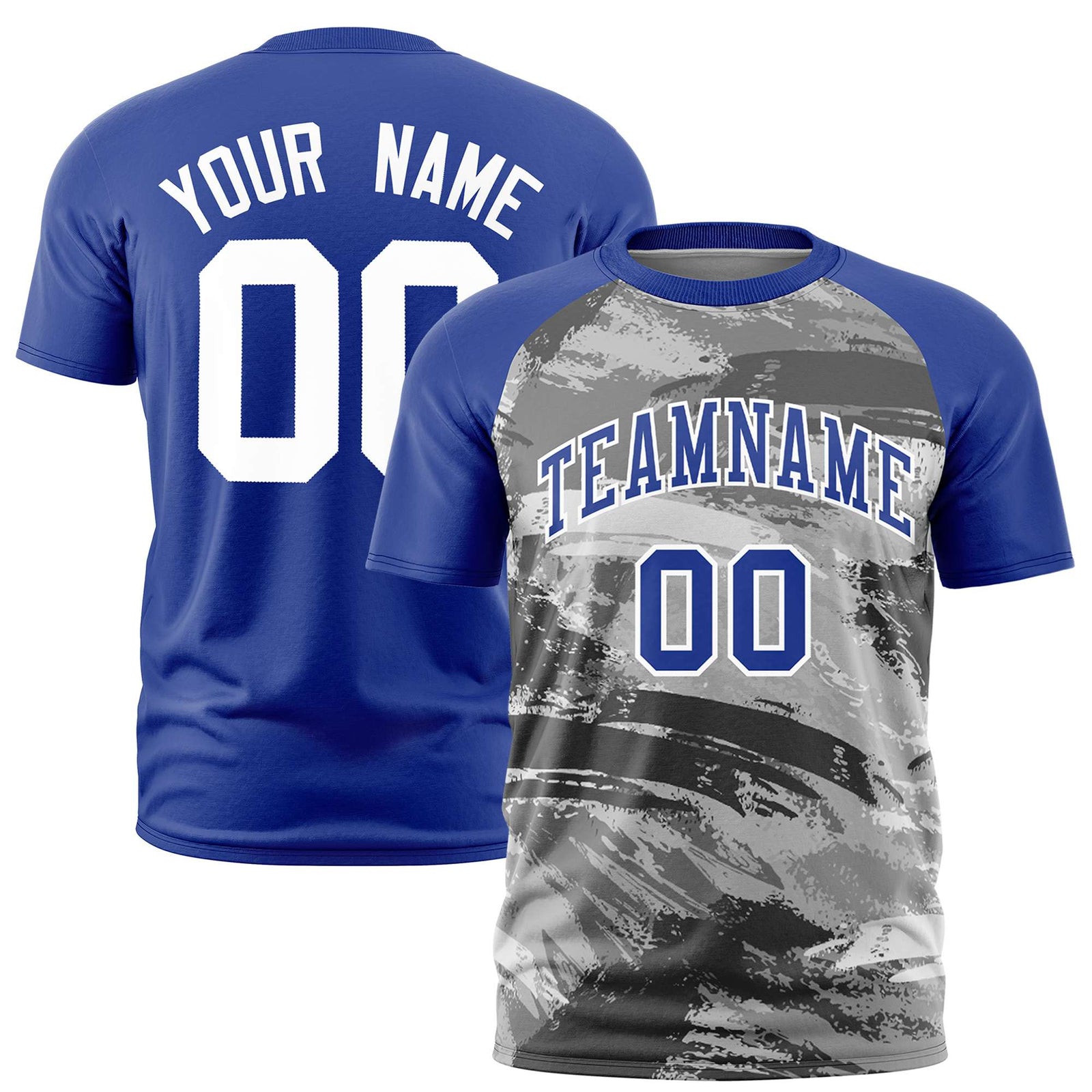 Custom Royal Blue Gray Abstract Brush Stroke Performance T-Shirt