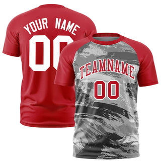 Camiseta deportiva personalizada con pinceladas abstractas en rojo y gris - Estilo 1