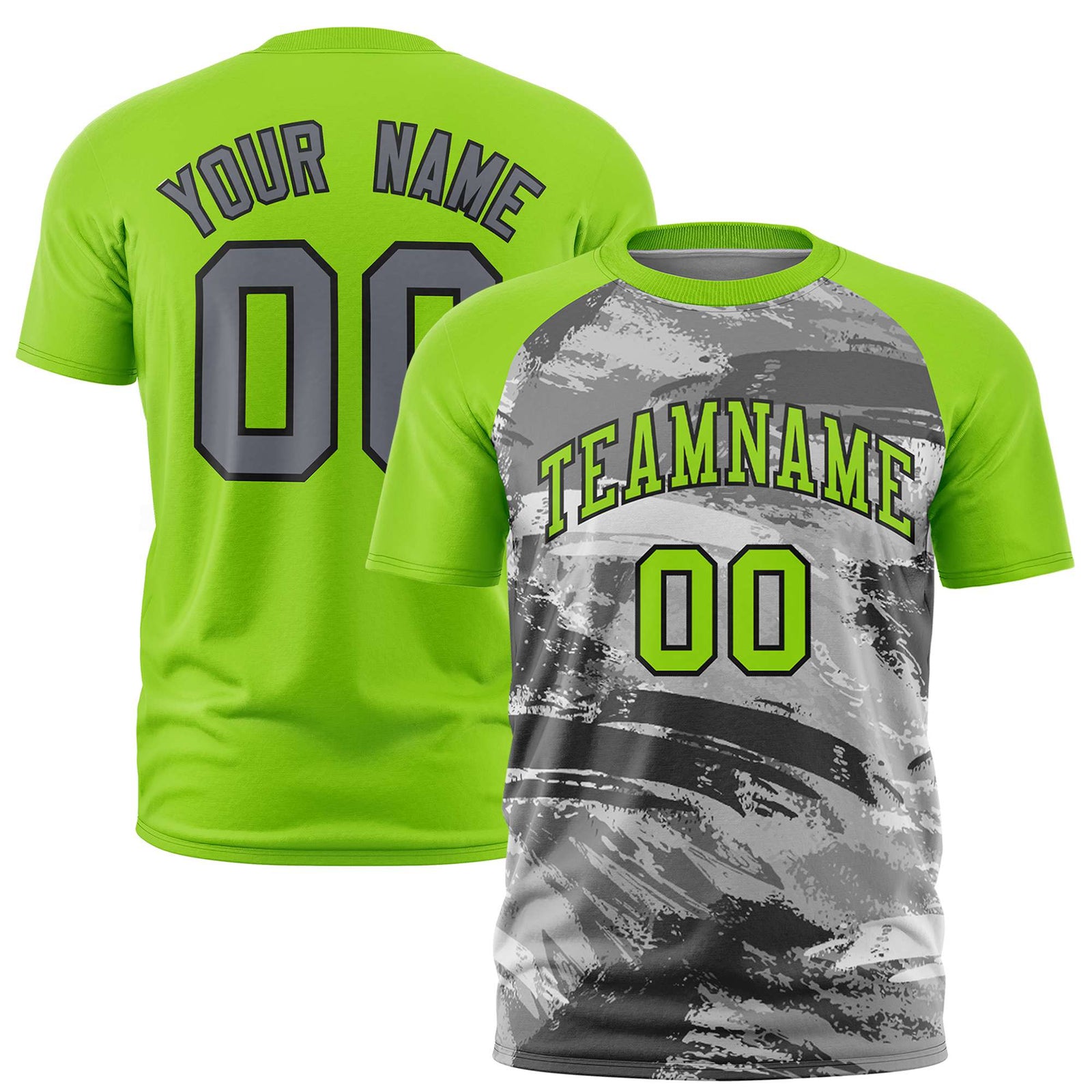 Custom Neon Green Gray Abstract Brush Stroke Performance T-Shirt