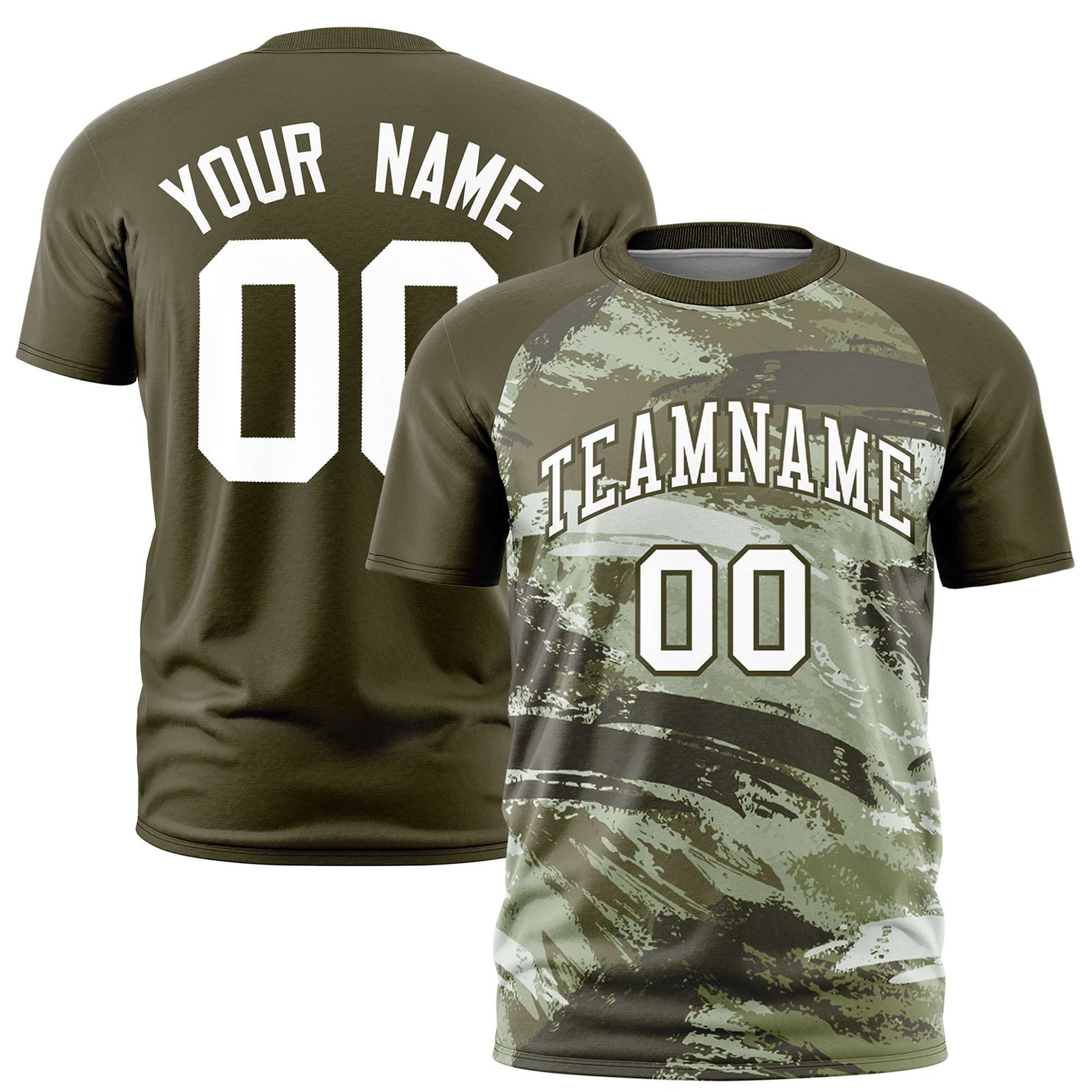 Custom Olive White Abstract Brush Stroke Performance T-Shirt