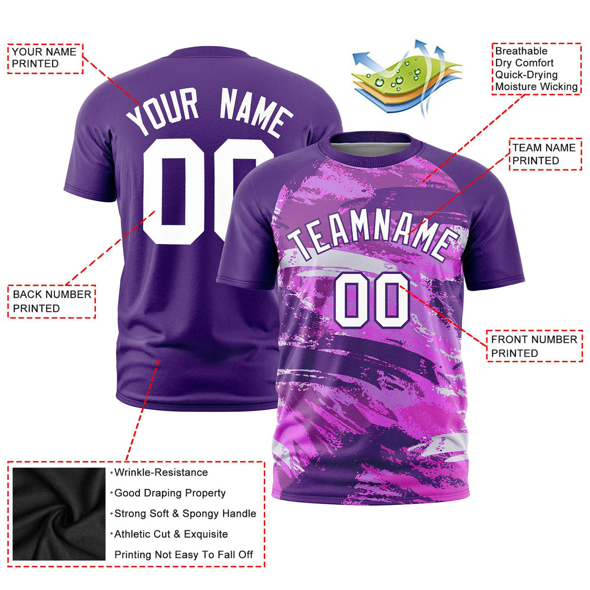 Custom Purple White Abstract Brush Stroke Performance T-Shirt