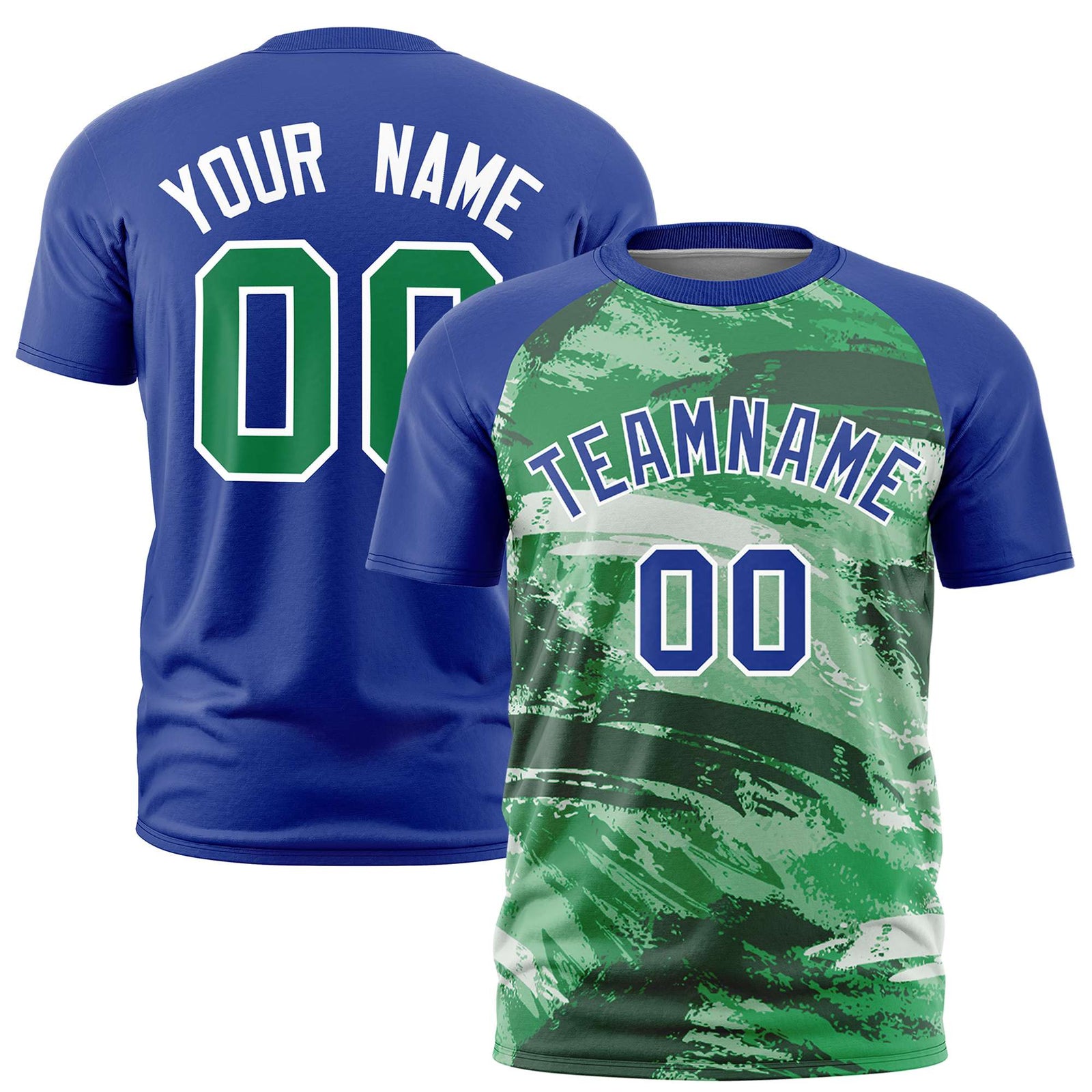 Custom Royal Blue Kelly Green Abstract Brush Stroke Performance T-Shirt