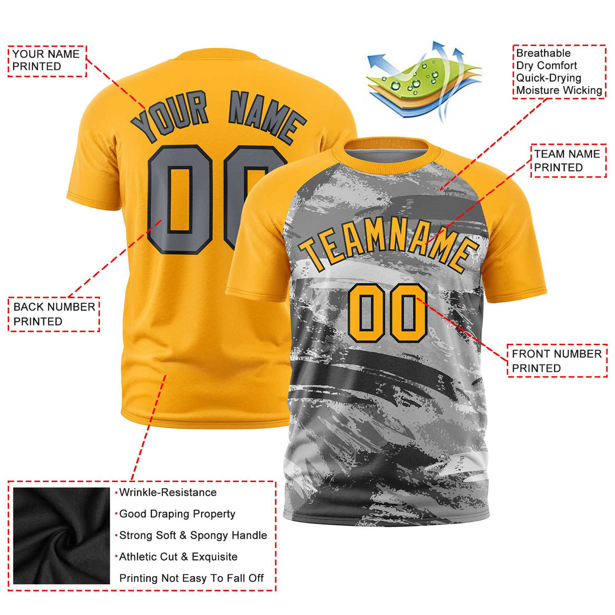 Custom Yellow Gray Abstract Brush Stroke Performance T-Shirt