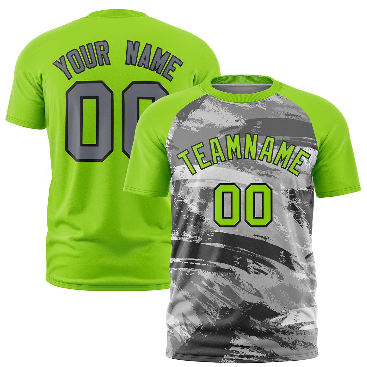 Custom Neon Green Gray Abstract Brush Stroke Performance T-Shirt
