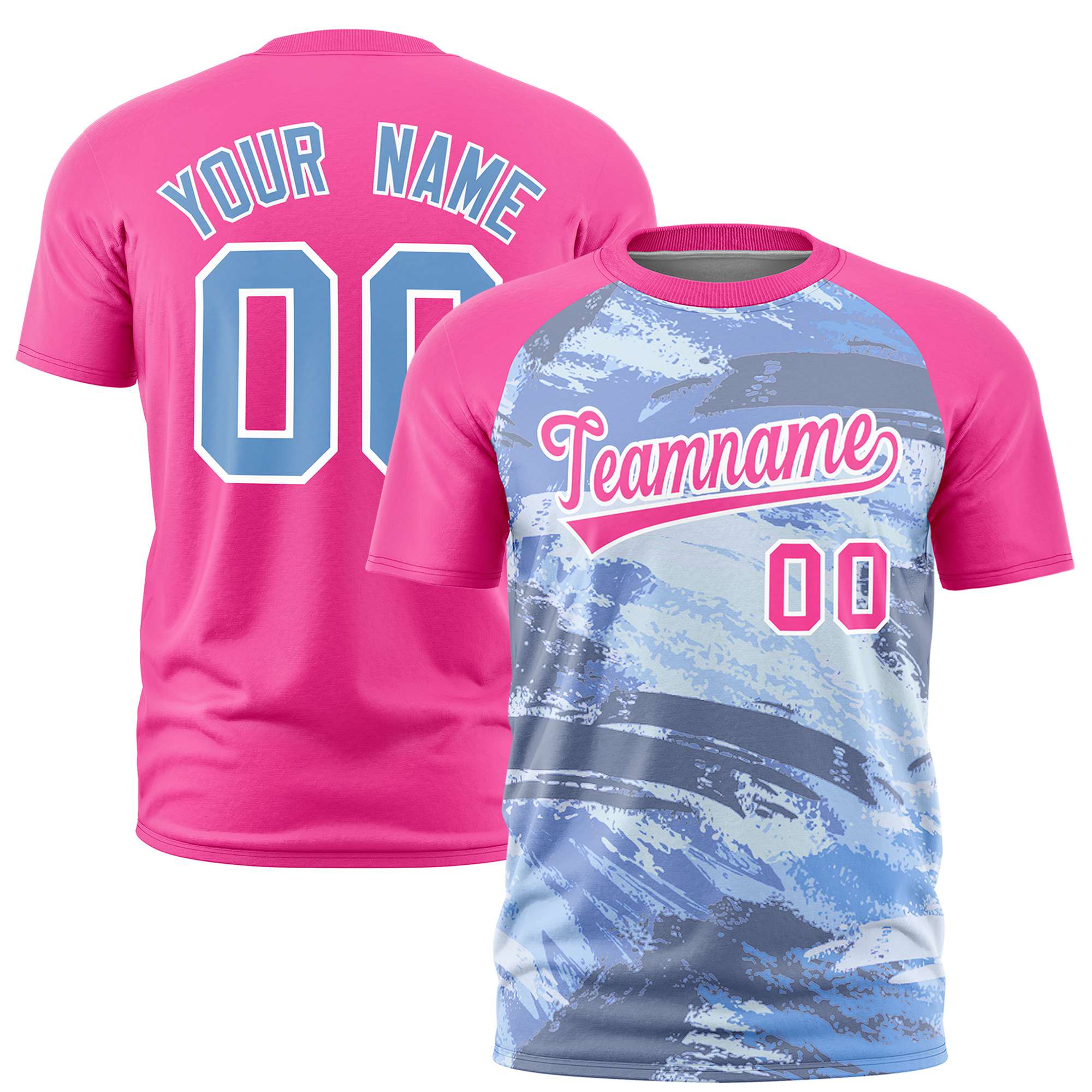 Custom Pink Light Blue Abstract Brush Stroke Performance T-Shirt