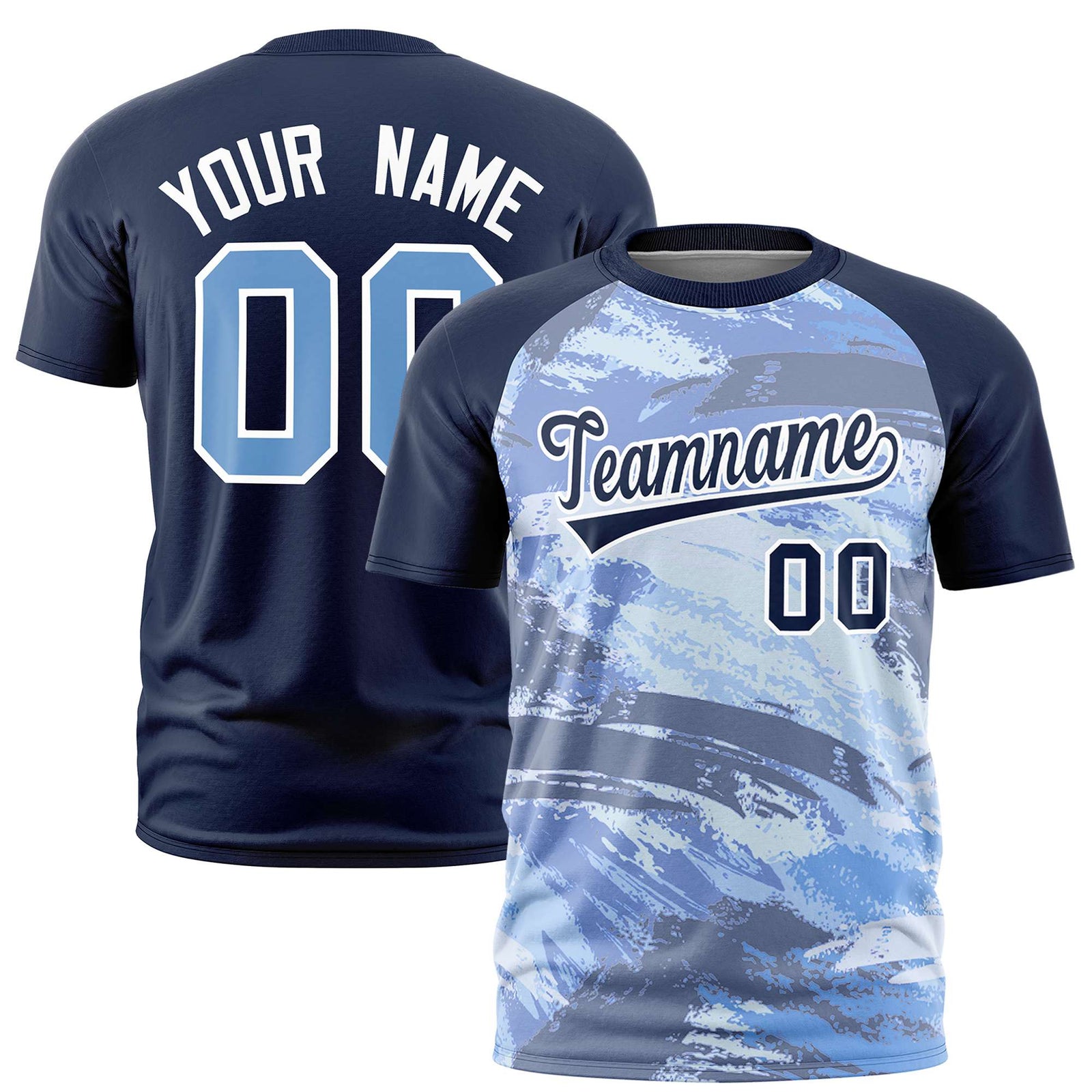 Custom Navy Light Blue Abstract Brush Stroke Performance T-Shirt