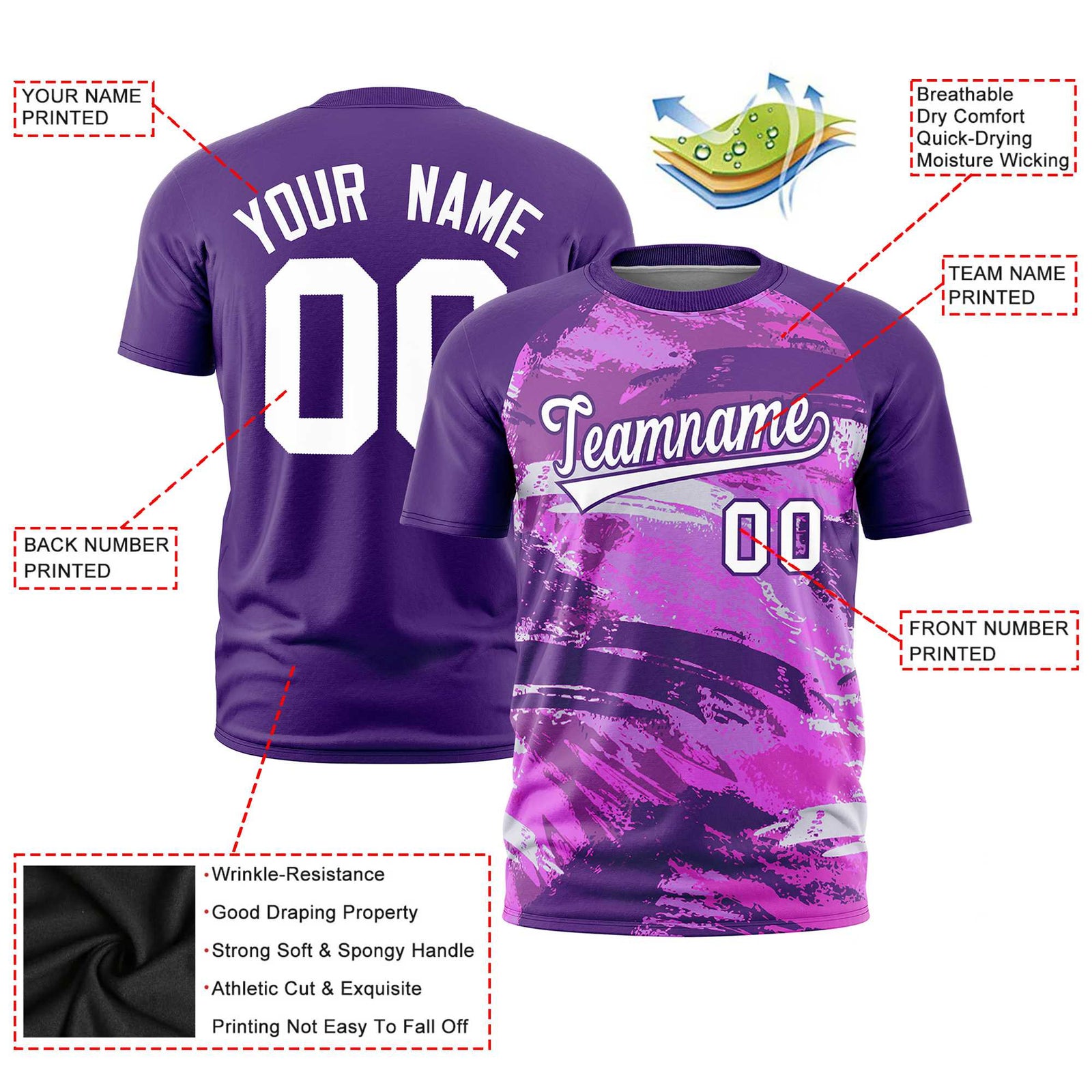 Custom Purple White Abstract Brush Stroke Performance T-Shirt