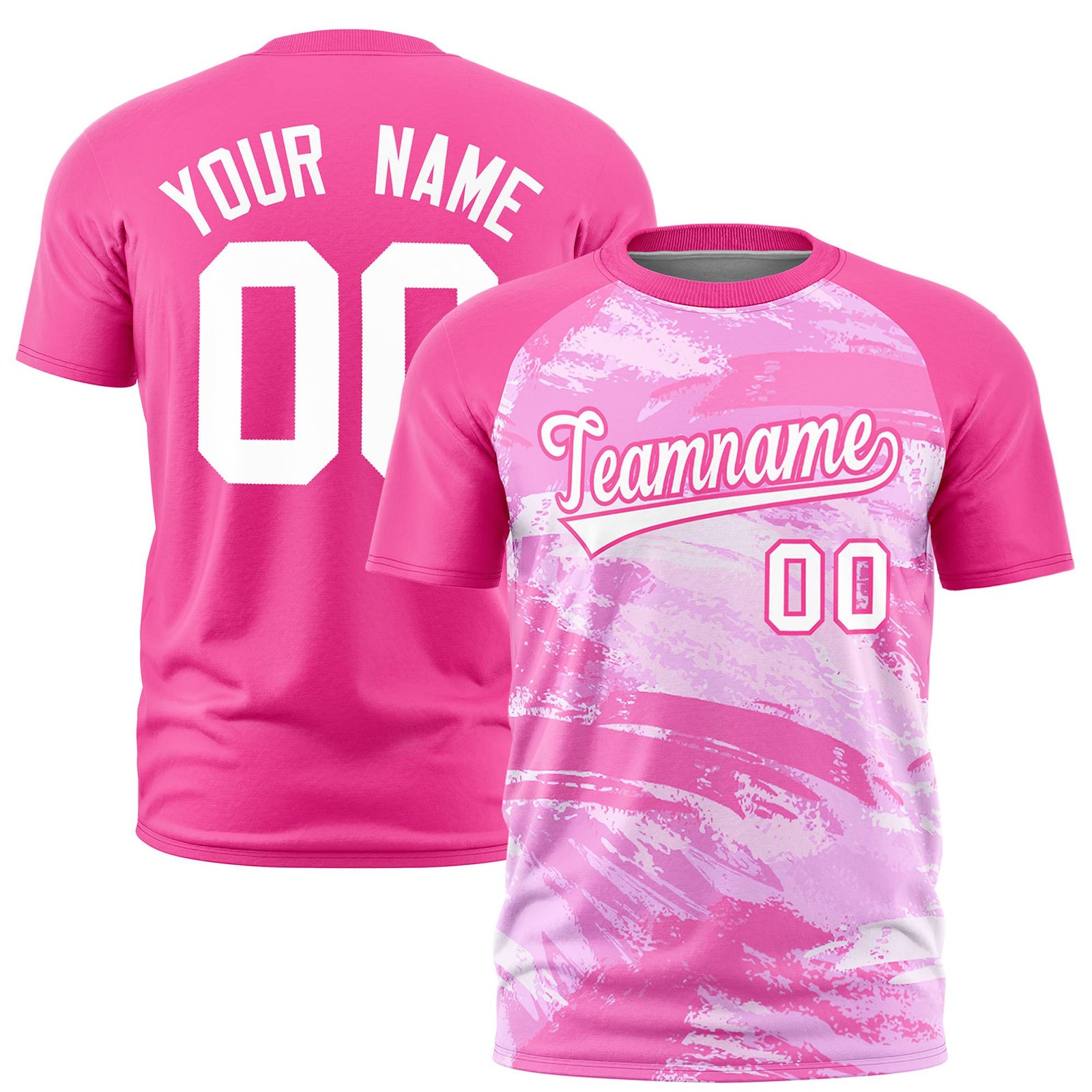 Custom Pink White Abstract Brush Stroke Performance T-Shirt