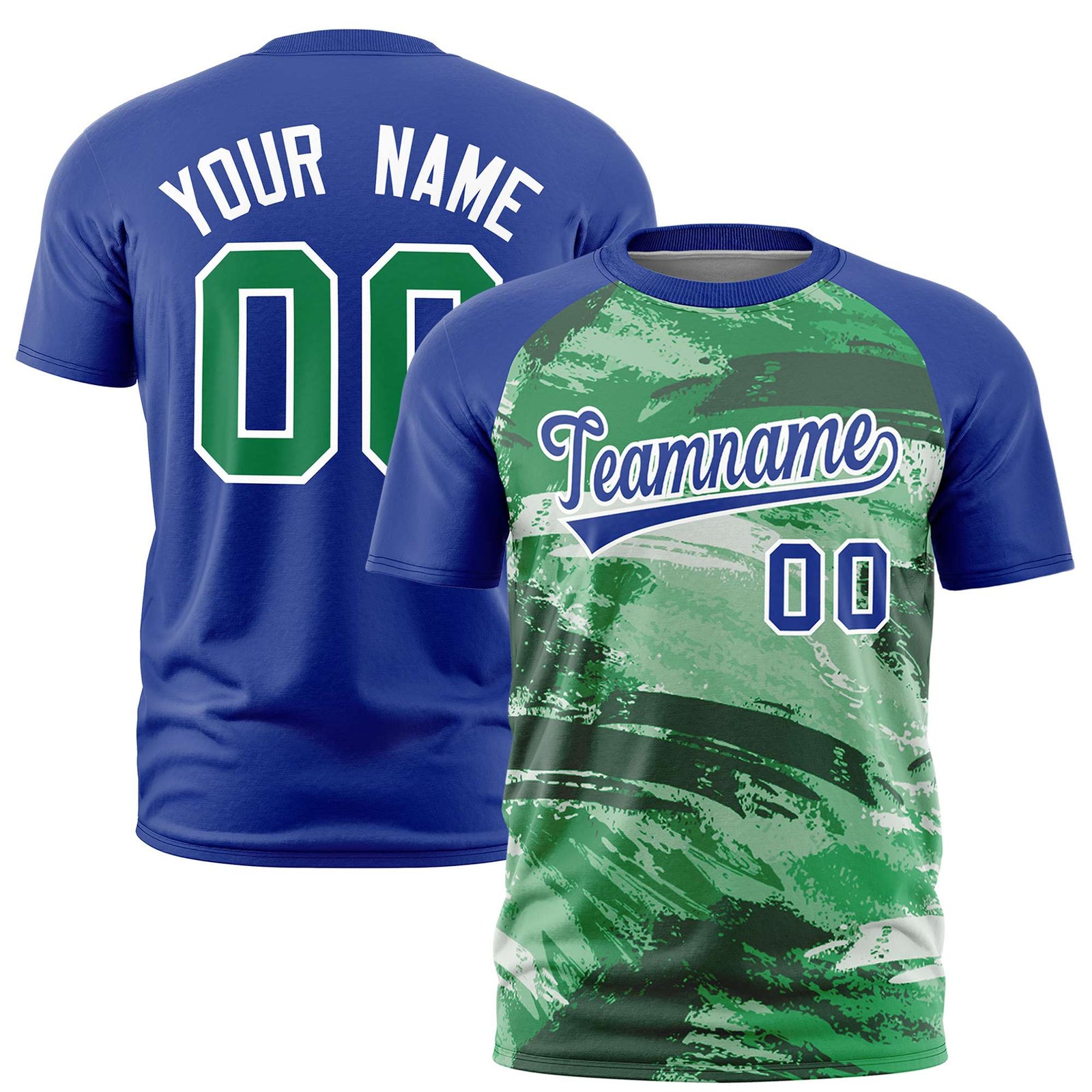 Custom Royal Blue Kelly Green Abstract Brush Stroke Performance T-Shirt