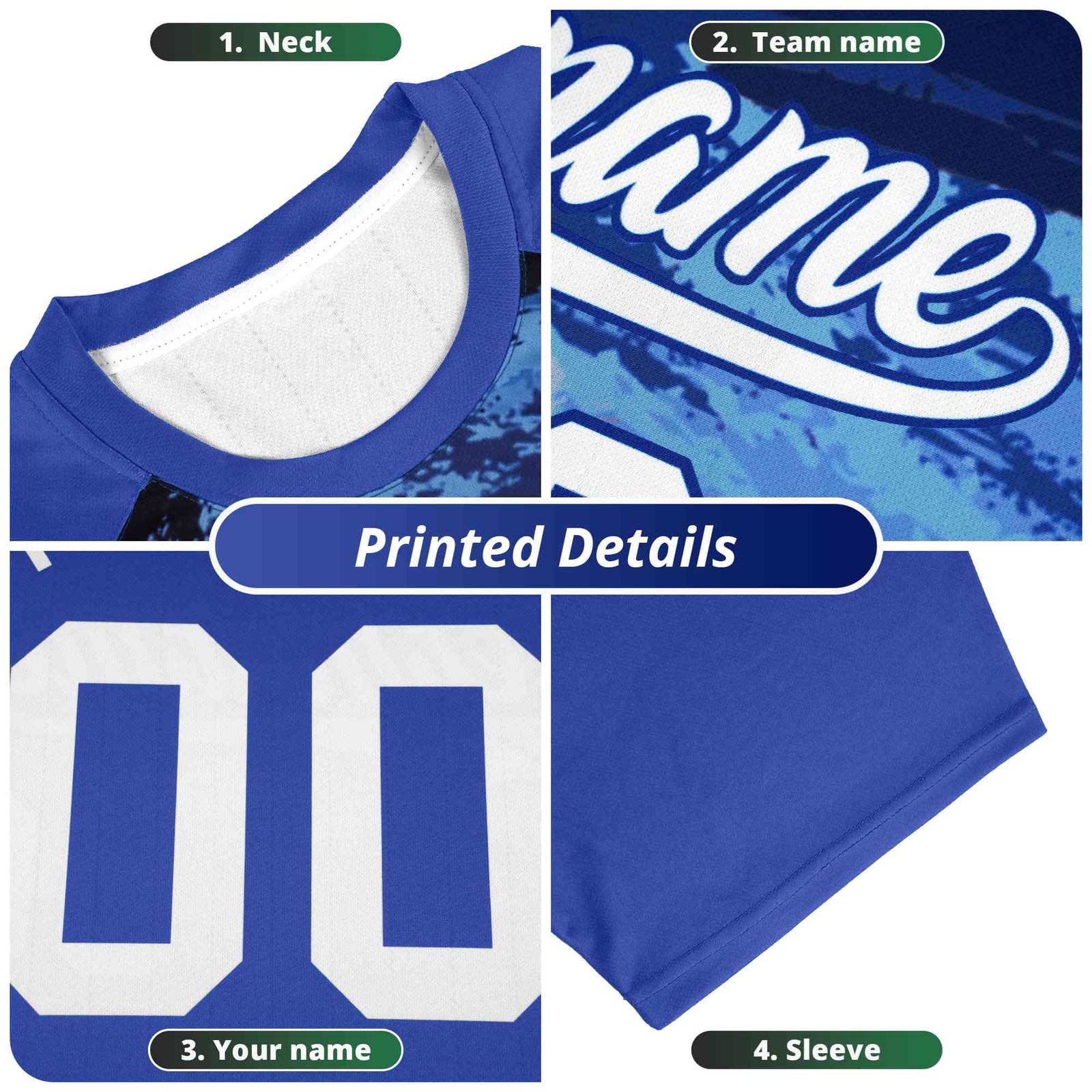 Custom Royal Blue Kelly Green Abstract Brush Stroke Performance T-Shirt