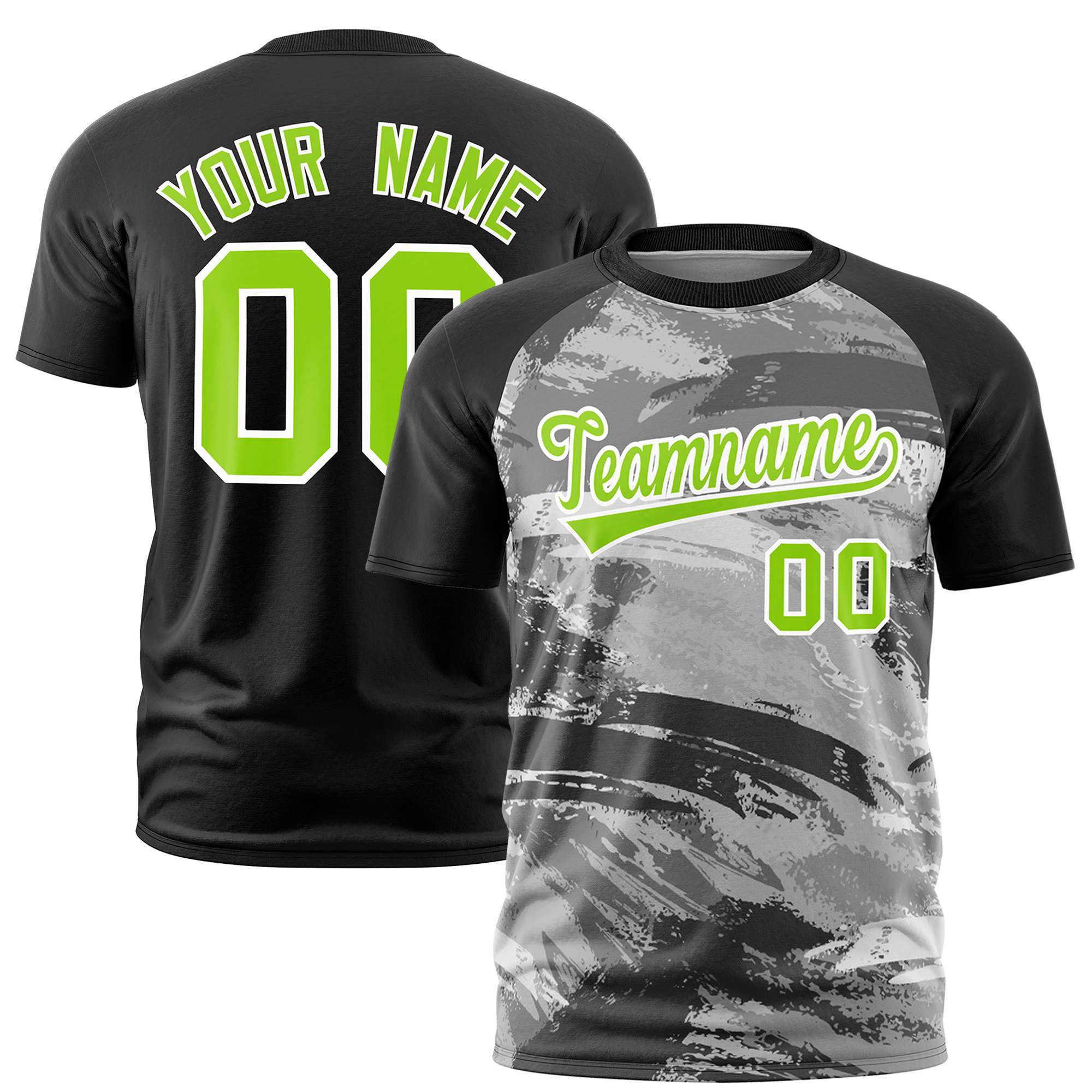 Custom Black Neon Green Abstract Brush Stroke Performance T-Shirt