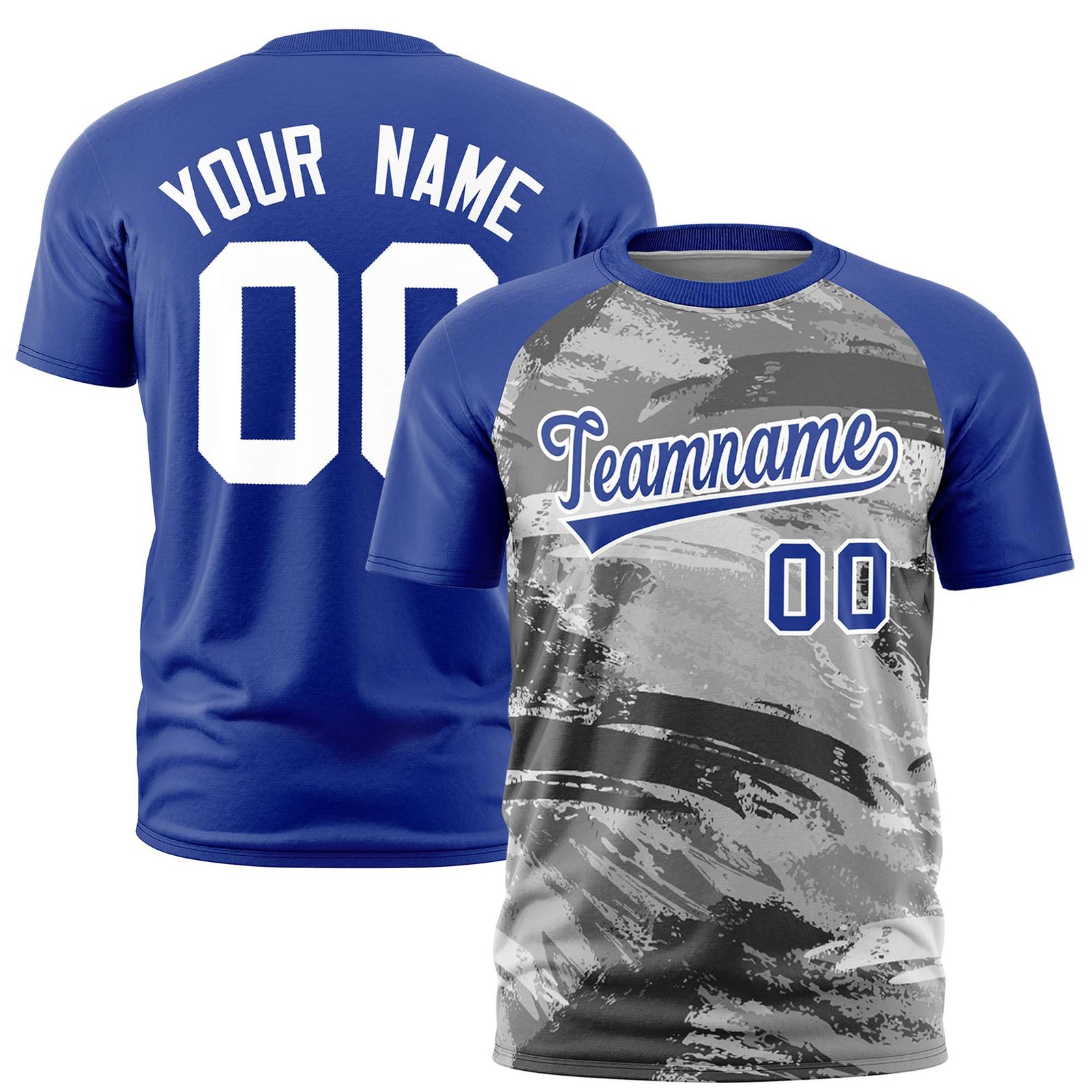 Custom Royal Blue Gray Abstract Brush Stroke Performance T-Shirt