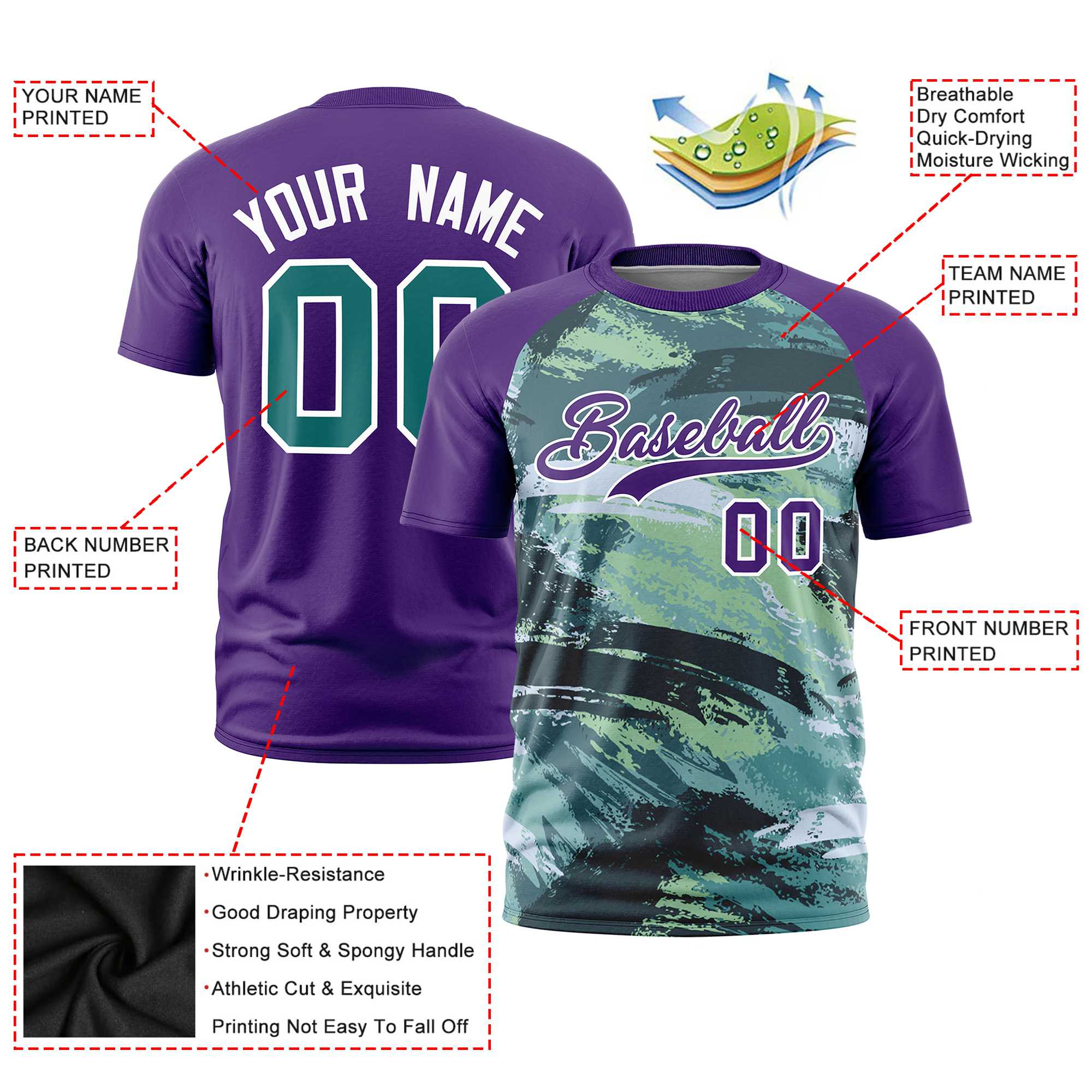 Custom Purple Aqua Abstract Brush Stroke Performance T-Shirt