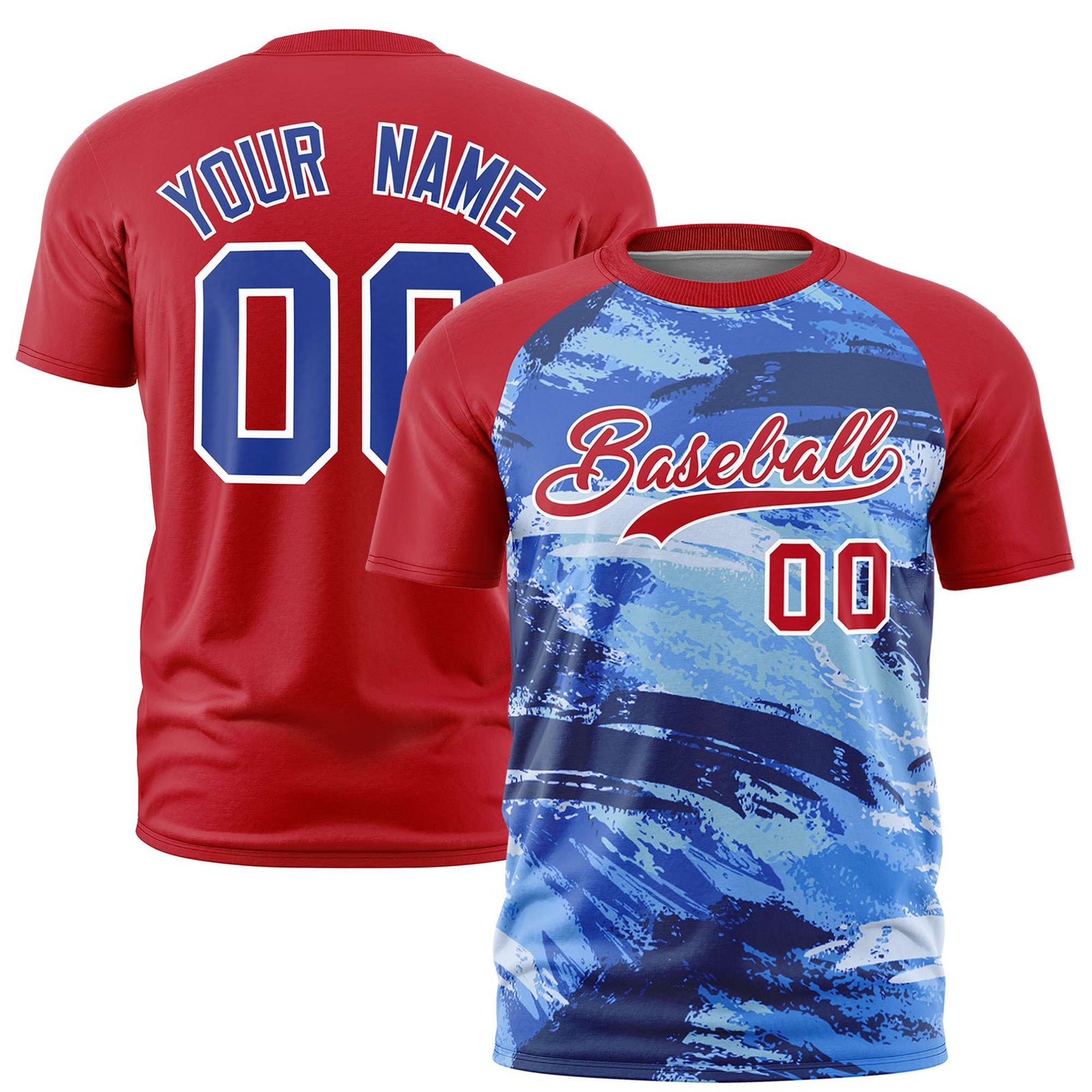 Custom Red Royal Blue Abstract Brush Stroke Performance T-Shirt