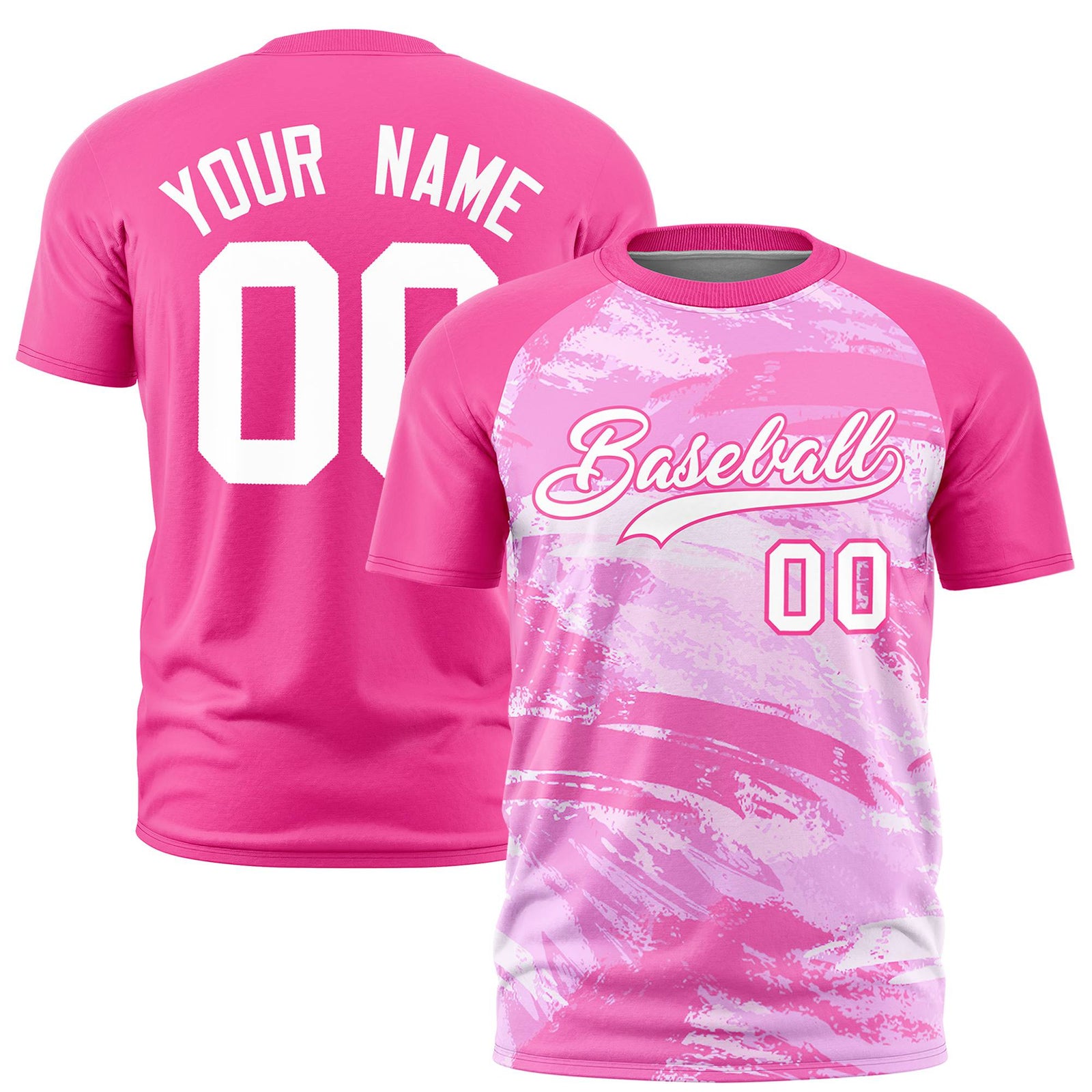 Custom Pink White Abstract Brush Stroke Performance T-Shirt