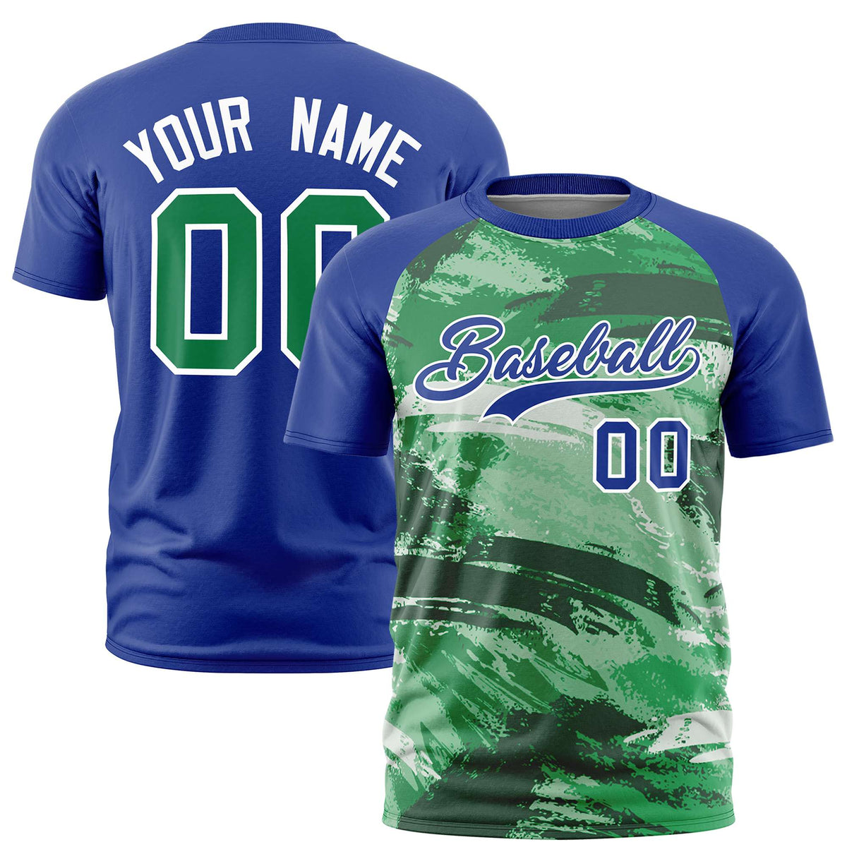 Custom Royal Blue Kelly Green Abstract Brush Stroke Performance T-Shirt