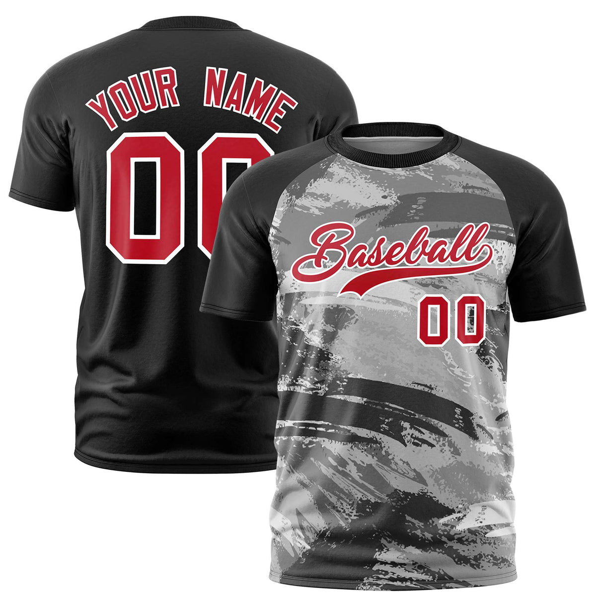Custom Black Red Abstract Brush Stroke Performance T-Shirt