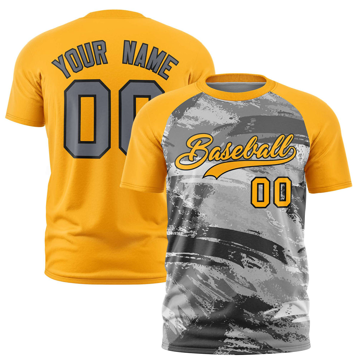 Custom Yellow Gray Abstract Brush Stroke Performance T-Shirt