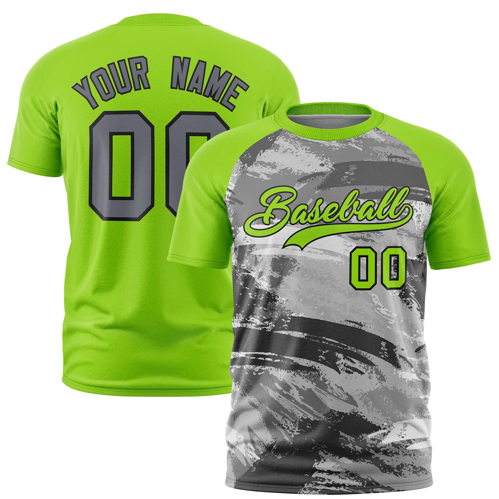 Custom Neon Green Gray Abstract Brush Stroke Performance T-Shirt