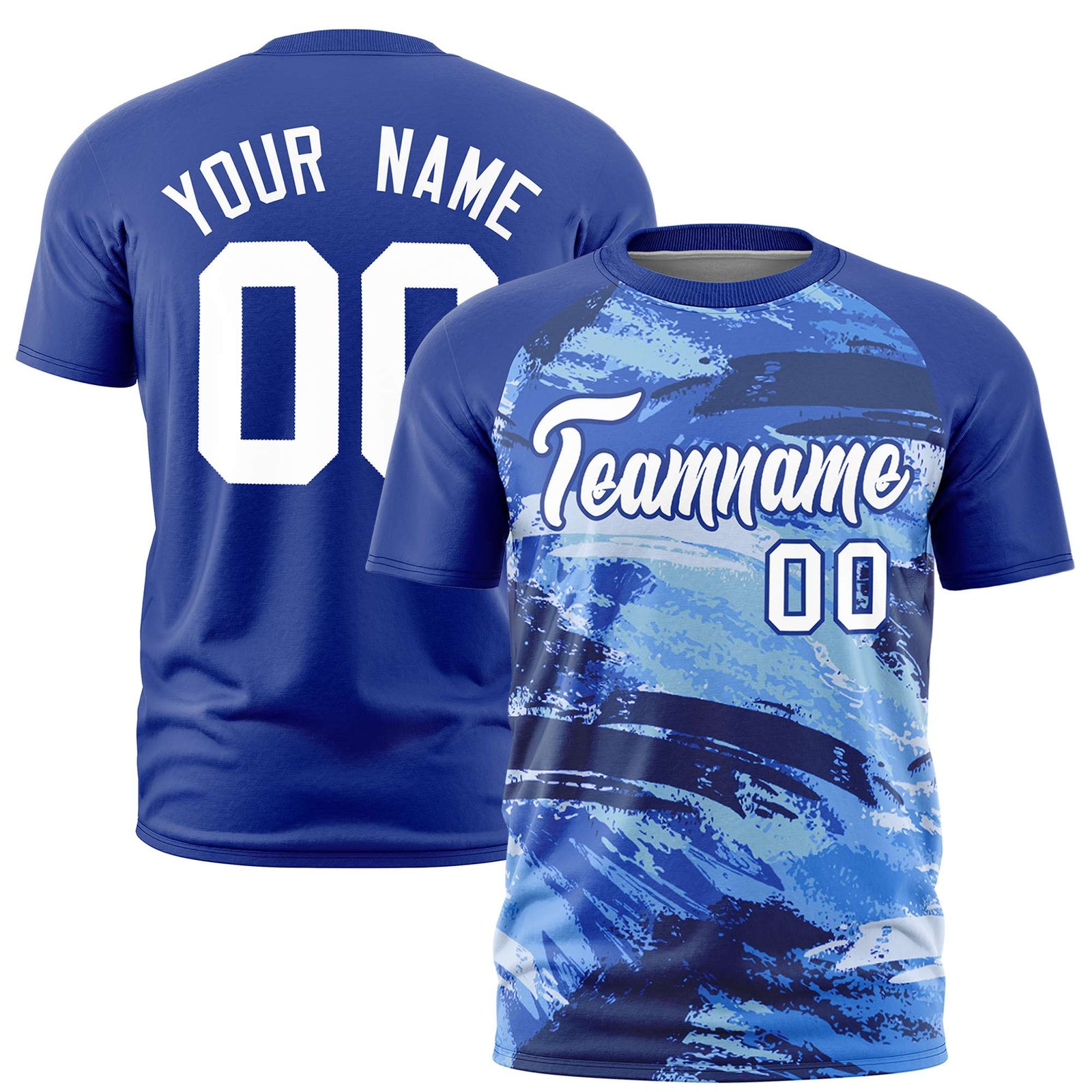 Custom Royal Blue White Abstract Brush Stroke Performance T-Shirt