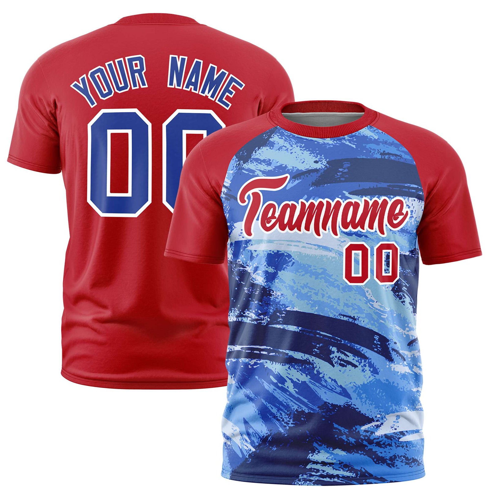 Custom Red Royal Blue Abstract Brush Stroke Performance T-Shirt