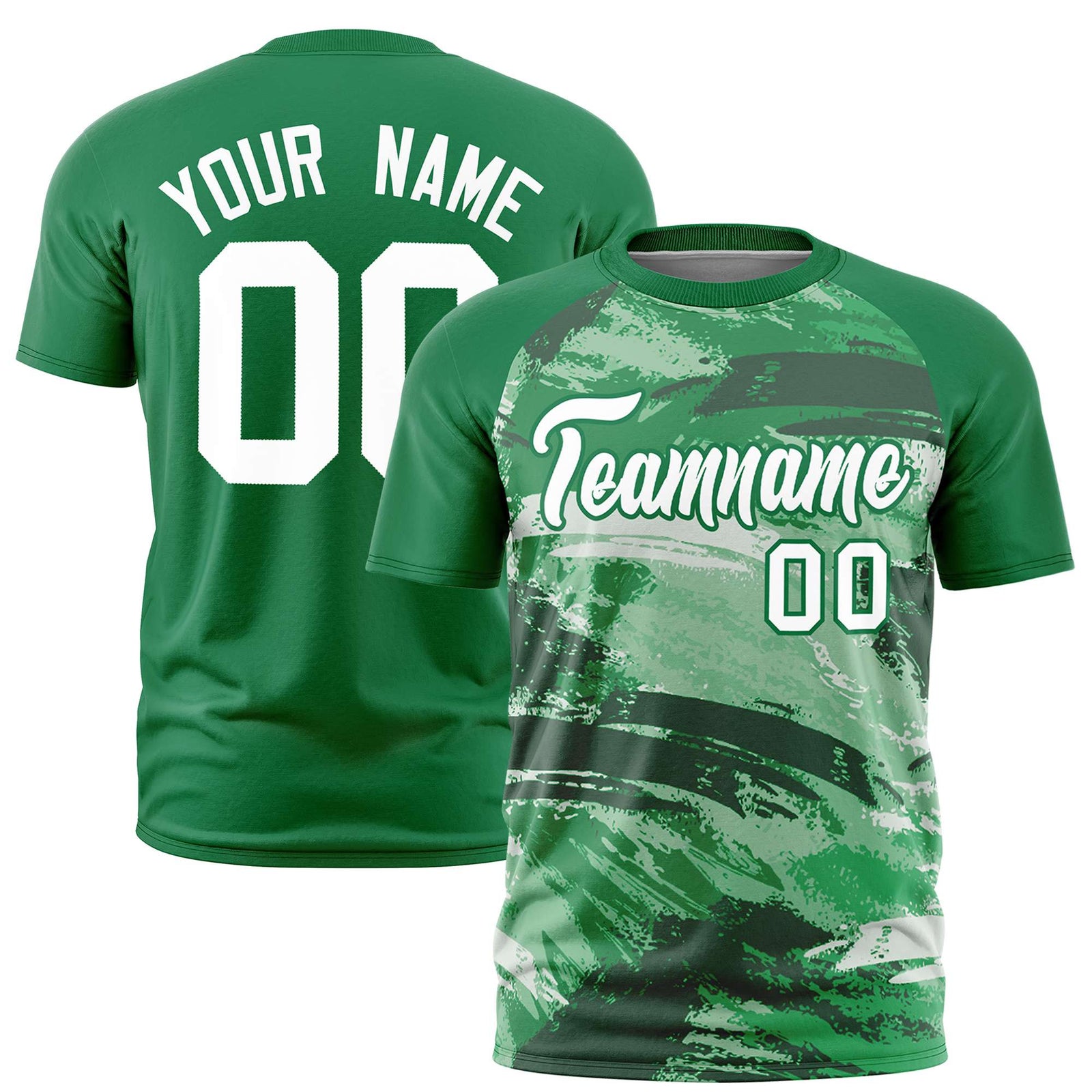 Custom Kelly Green White Abstract Brush Stroke Performance T-Shirt