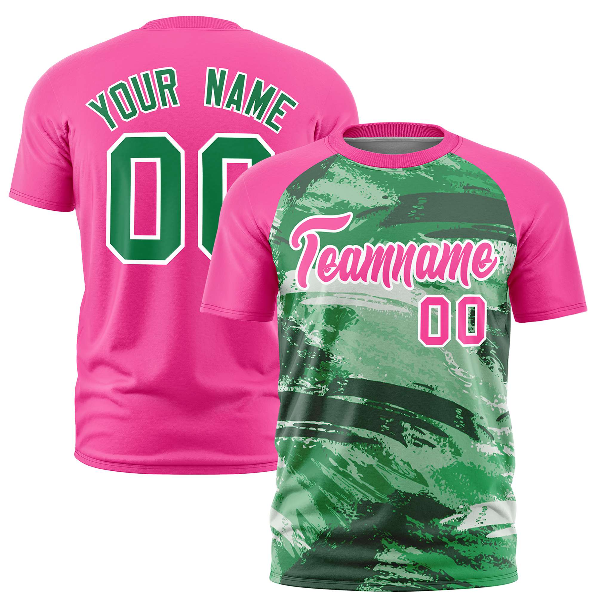 Custom Pink Kelly Green Abstract Brush Stroke Performance T-Shirt