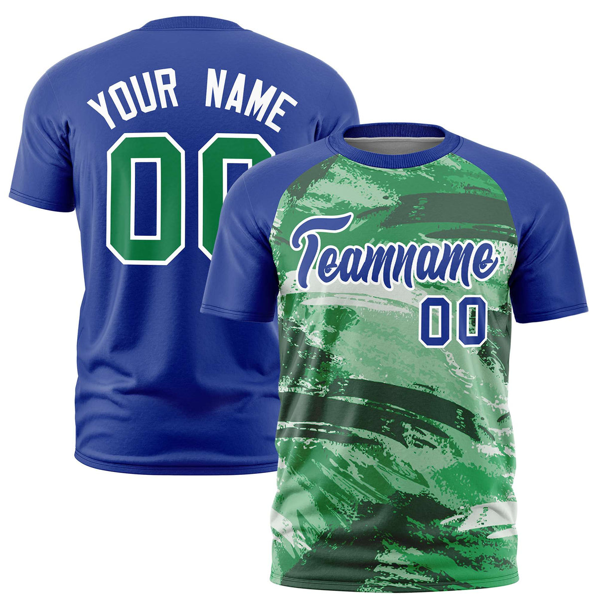 Custom Royal Blue Kelly Green Abstract Brush Stroke Performance T-Shirt