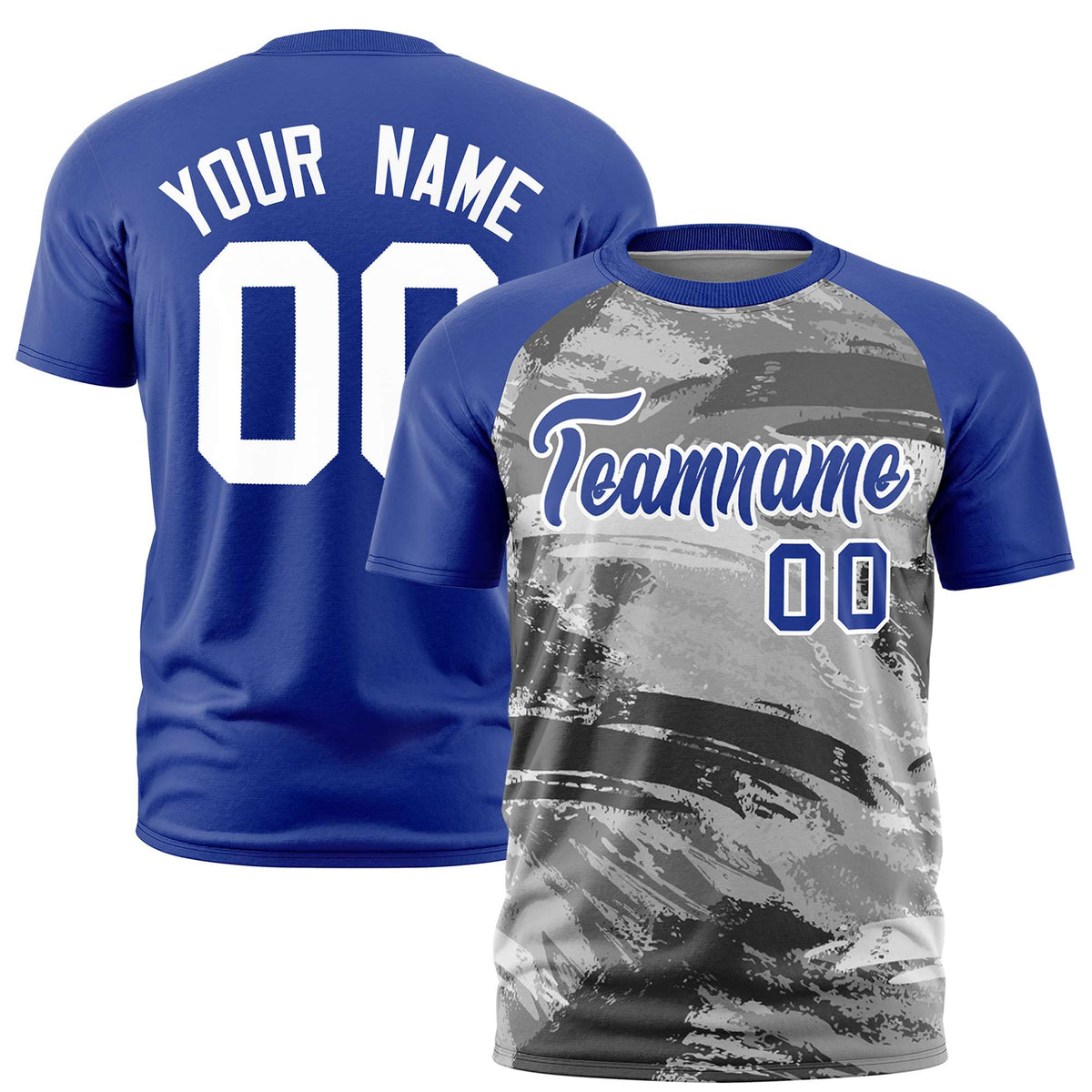 Custom Royal Blue Gray Abstract Brush Stroke Performance T-Shirt