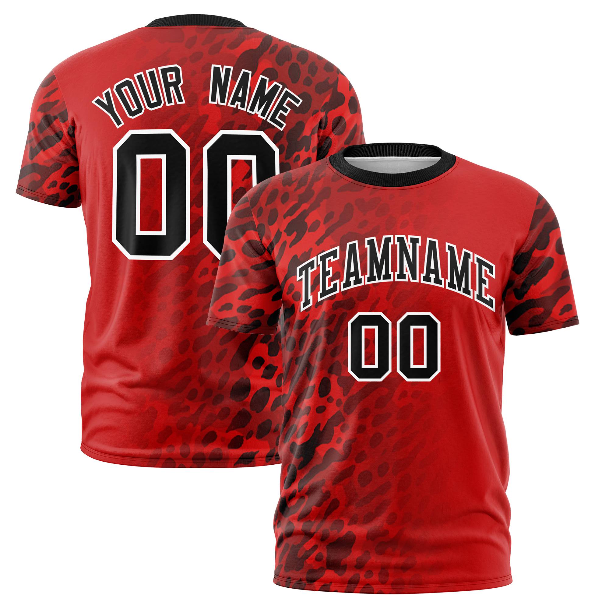 Custom Red Black Personalized Leopard Print Graffiti Pattern Performance T-Shirt