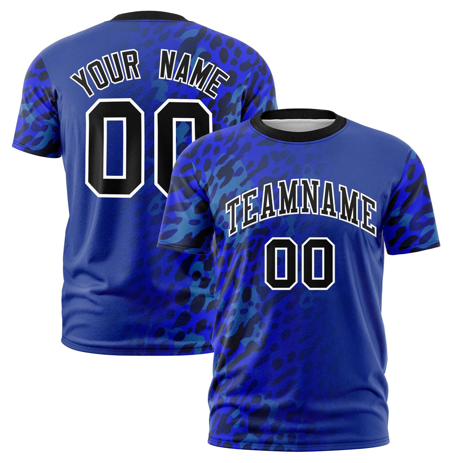 Custom Royal Blue Black Personalized Leopard Print Graffiti Pattern Performance T-Shirt