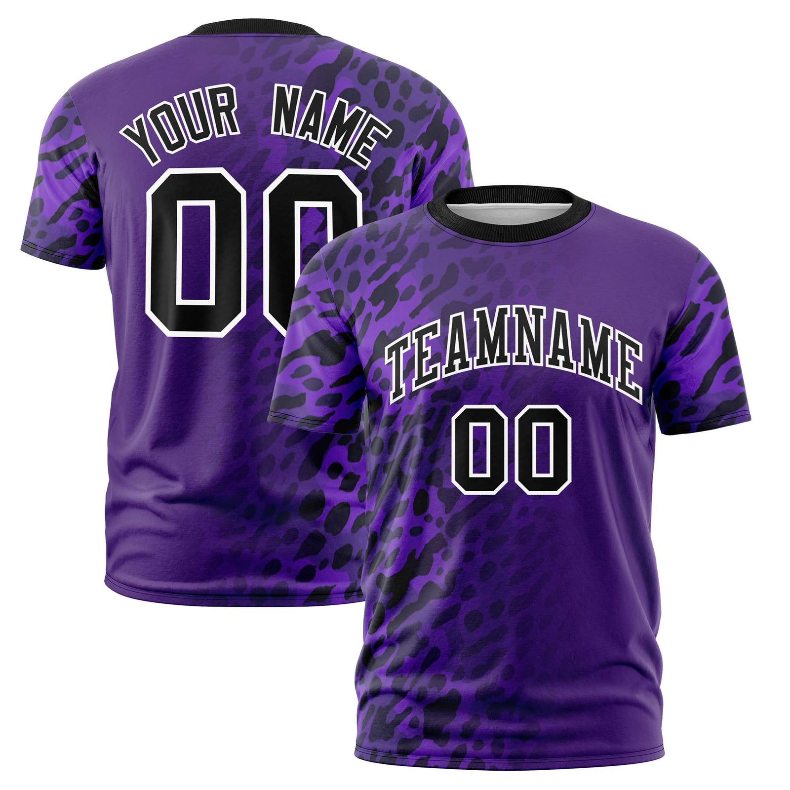 Custom Purple Black Personalized Leopard Print Graffiti Pattern Performance T-Shirt