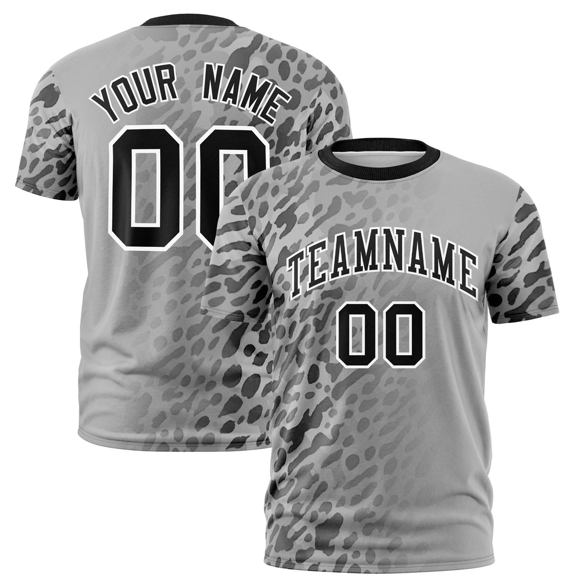 Custom Gray Black Personalized Leopard Print Graffiti Pattern Performance T-Shirt