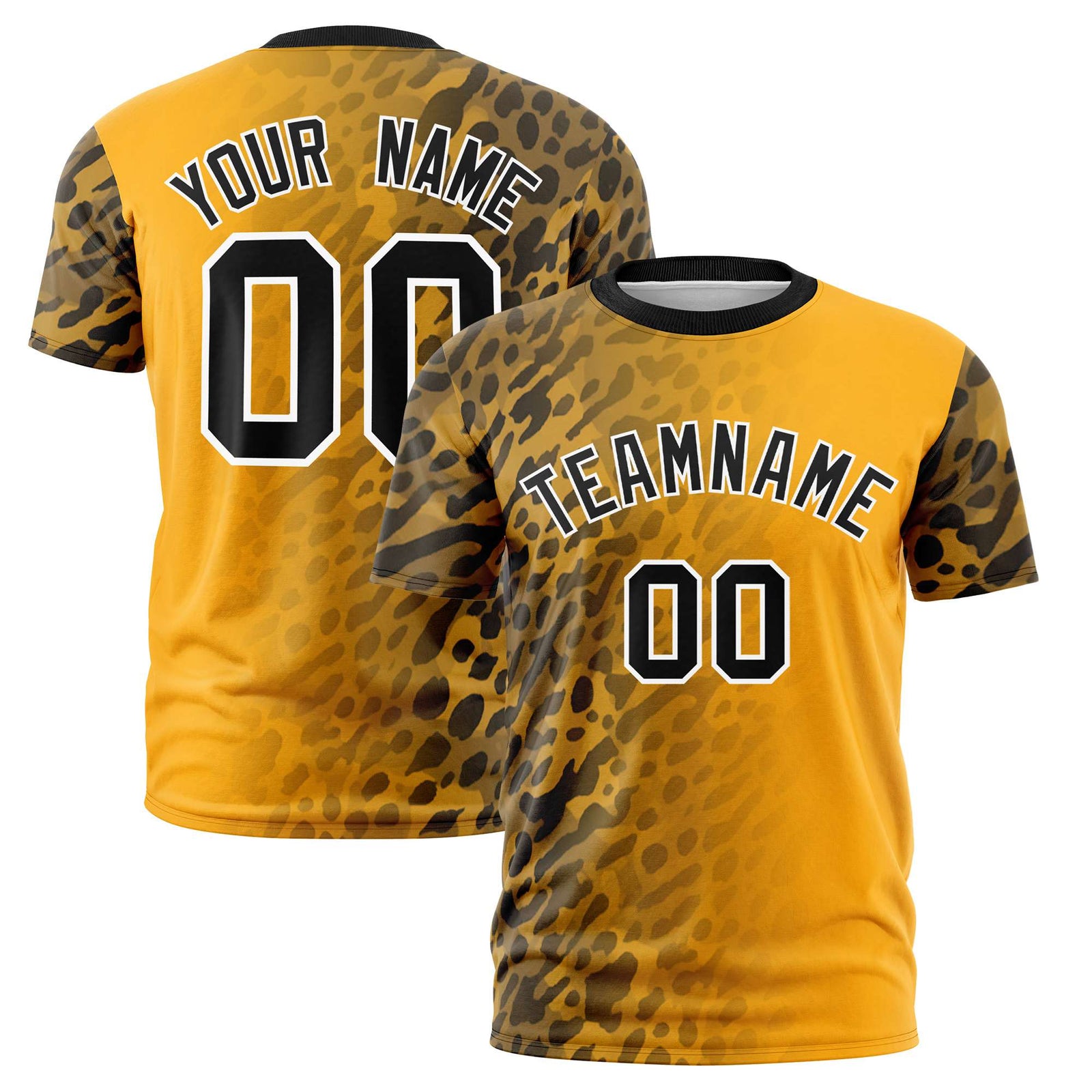 Custom Yellow Black Personalized Leopard Print Graffiti Pattern Performance T-Shirt