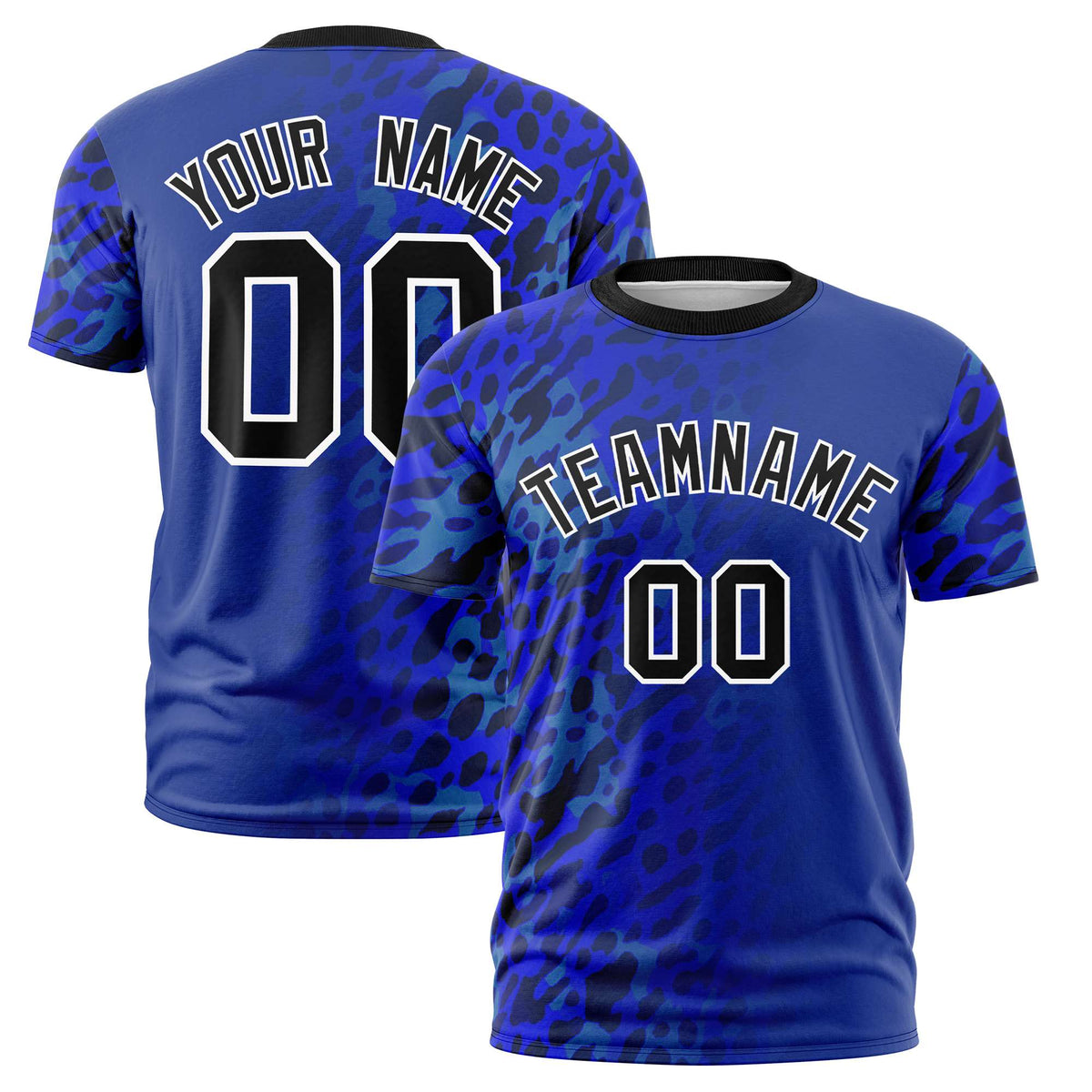 Custom Royal Blue Black Personalized Leopard Print Graffiti Pattern Performance T-Shirt