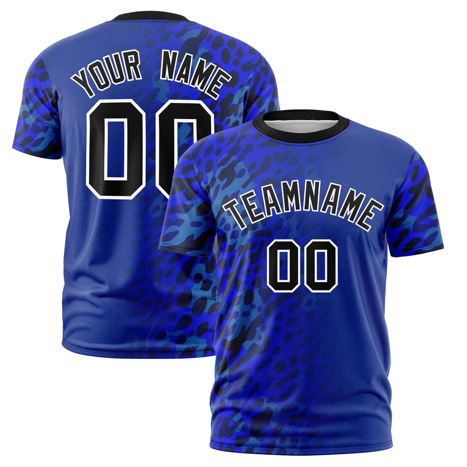 Custom Royal Blue Black Personalized Leopard Print Graffiti Pattern Performance T-Shirt