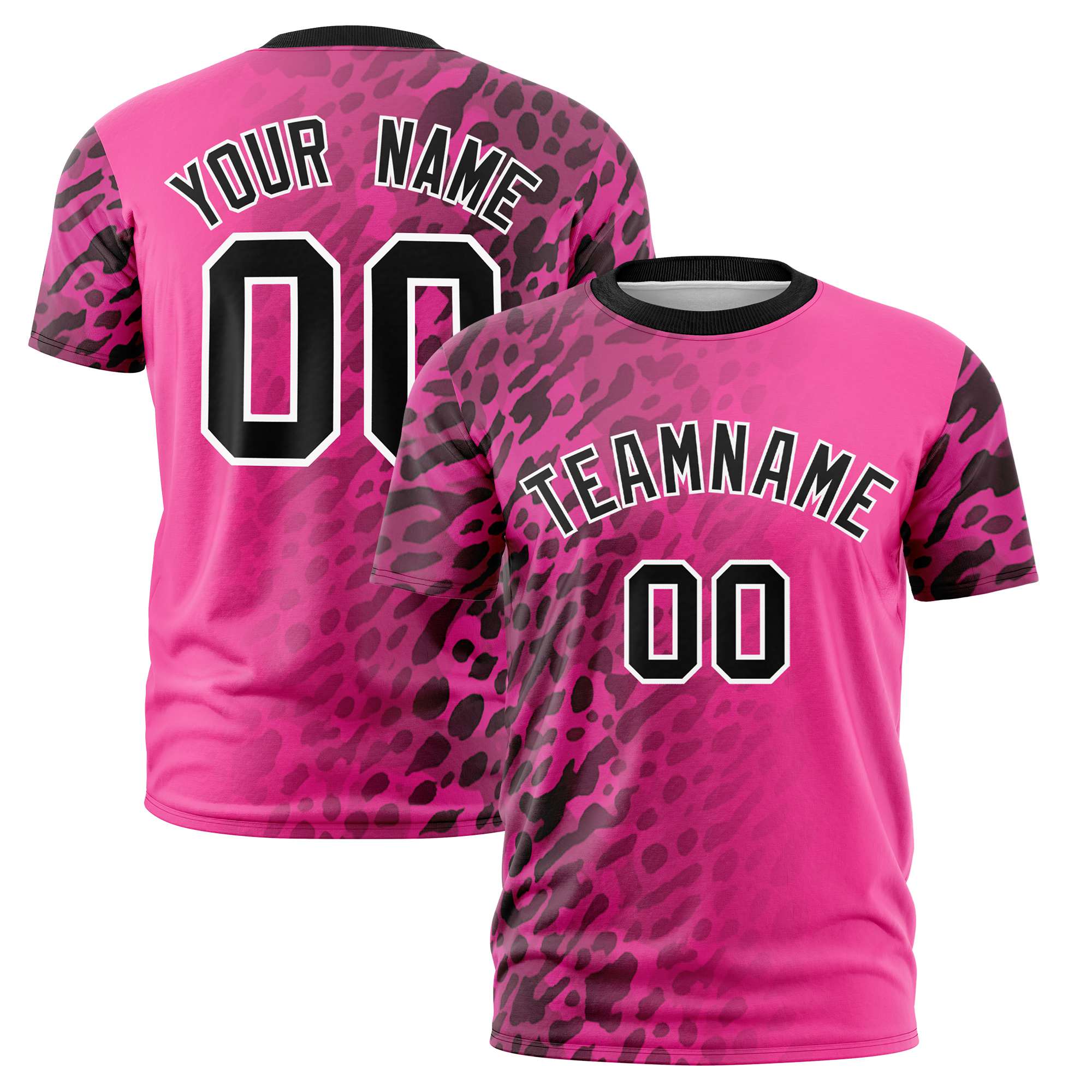 Custom Pink Black Personalized Leopard Print Graffiti Pattern Performance T-Shirt