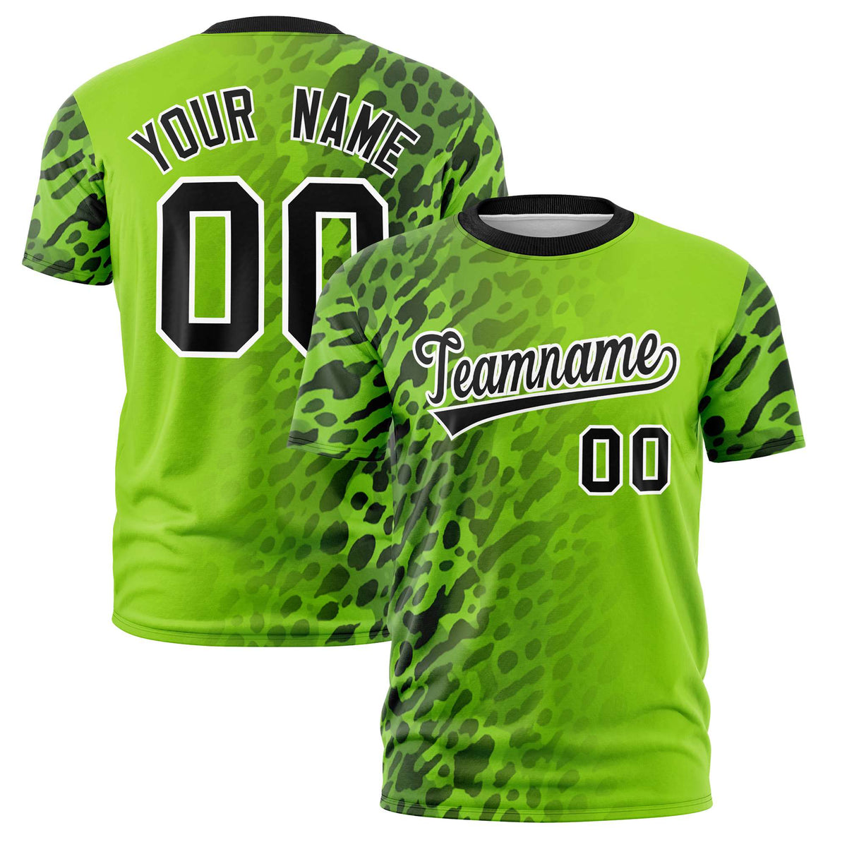 Custom Neon Green Black Personalized Leopard Print Graffiti Pattern Performance T-Shirt