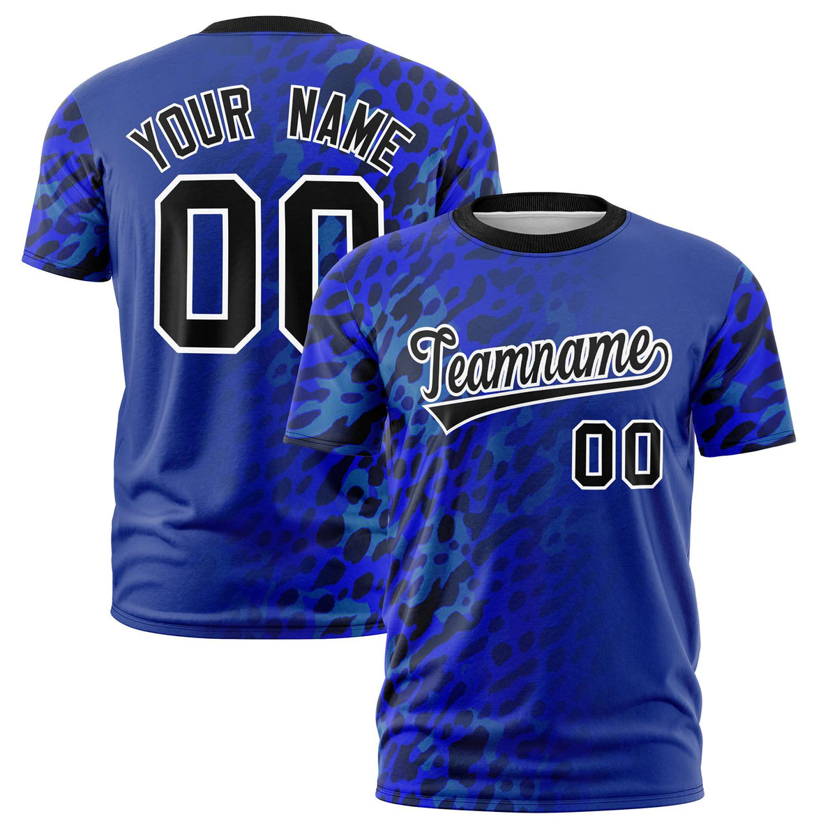 Custom Royal Blue Black Personalized Leopard Print Graffiti Pattern Performance T-Shirt