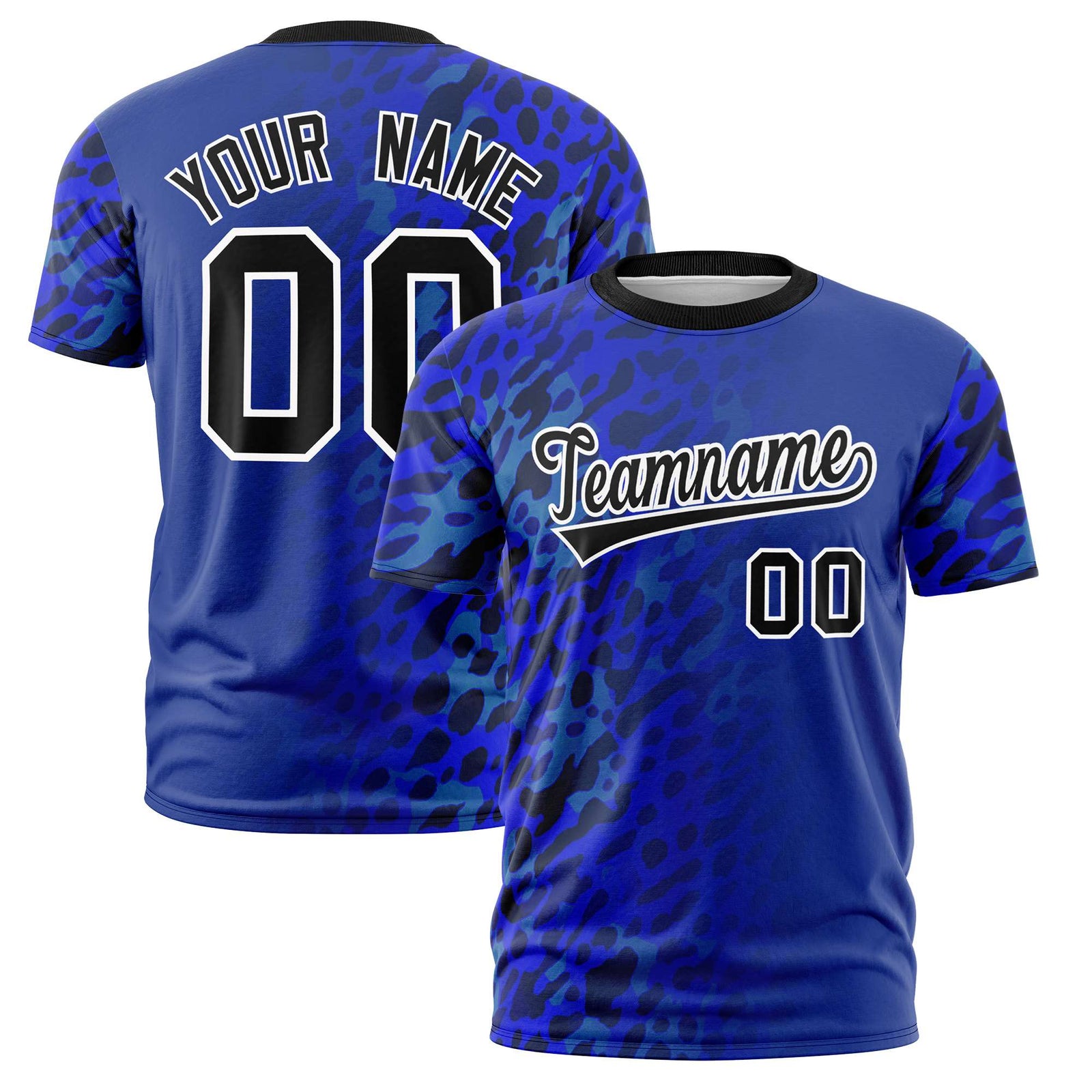 Custom Royal Blue Black Personalized Leopard Print Graffiti Pattern Performance T-Shirt