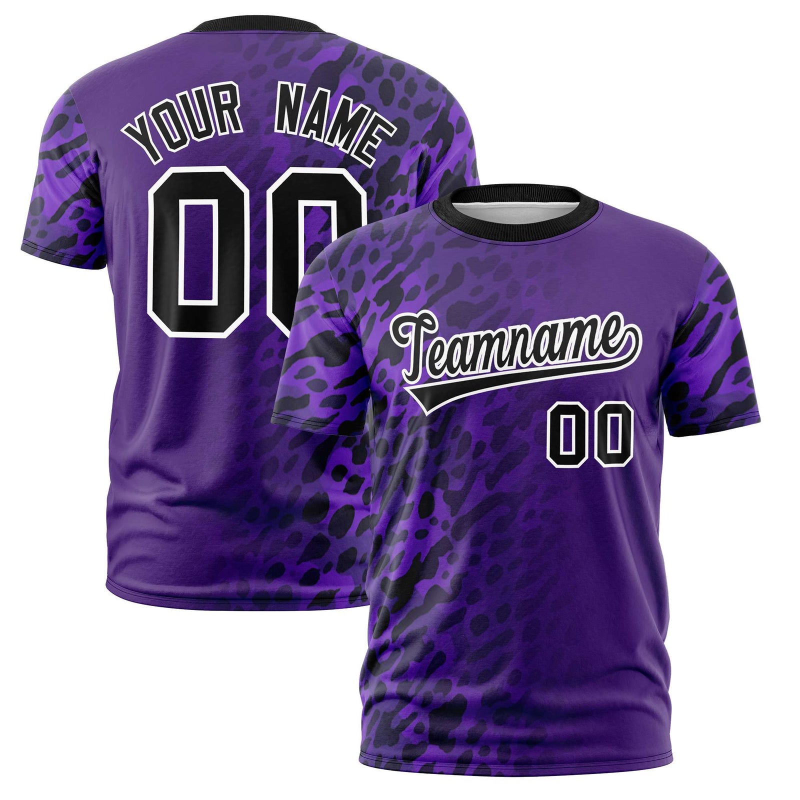 Custom Purple Black Personalized Leopard Print Graffiti Pattern Performance T-Shirt