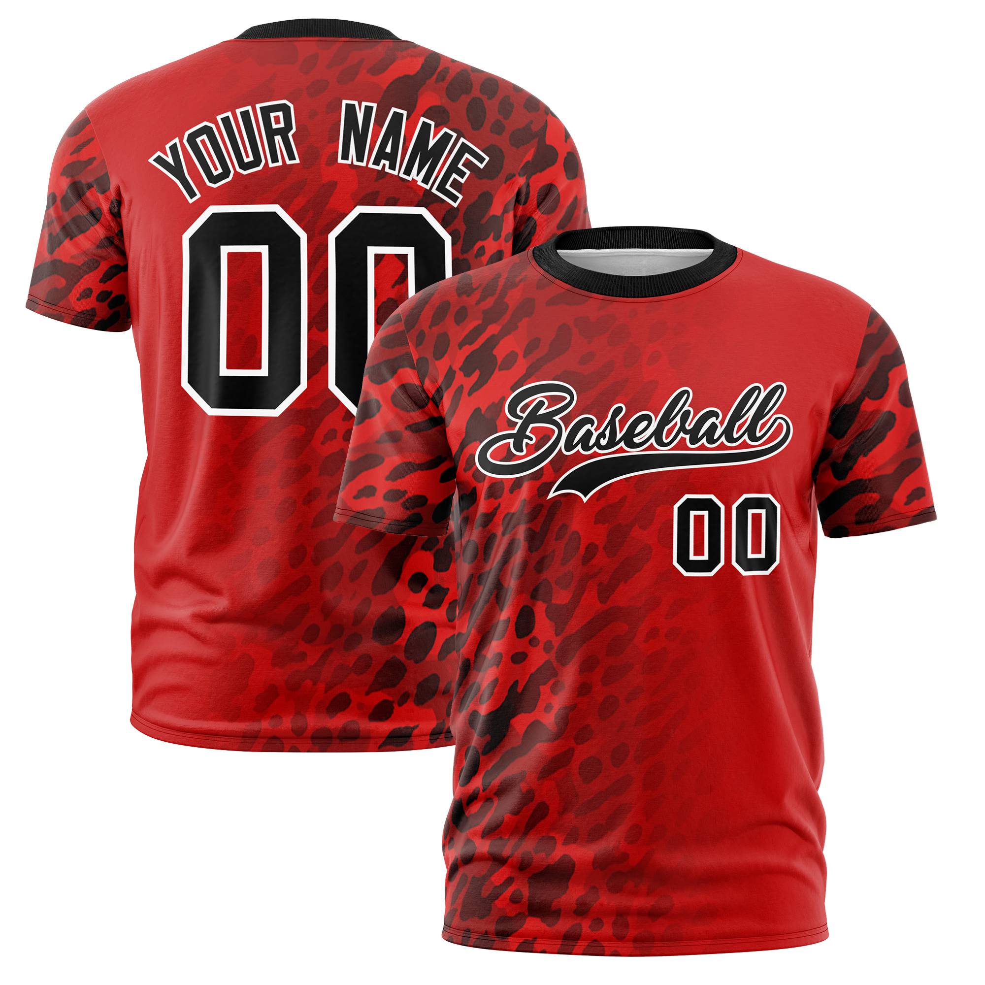 Custom Red Black Personalized Leopard Print Graffiti Pattern Performance T-Shirt