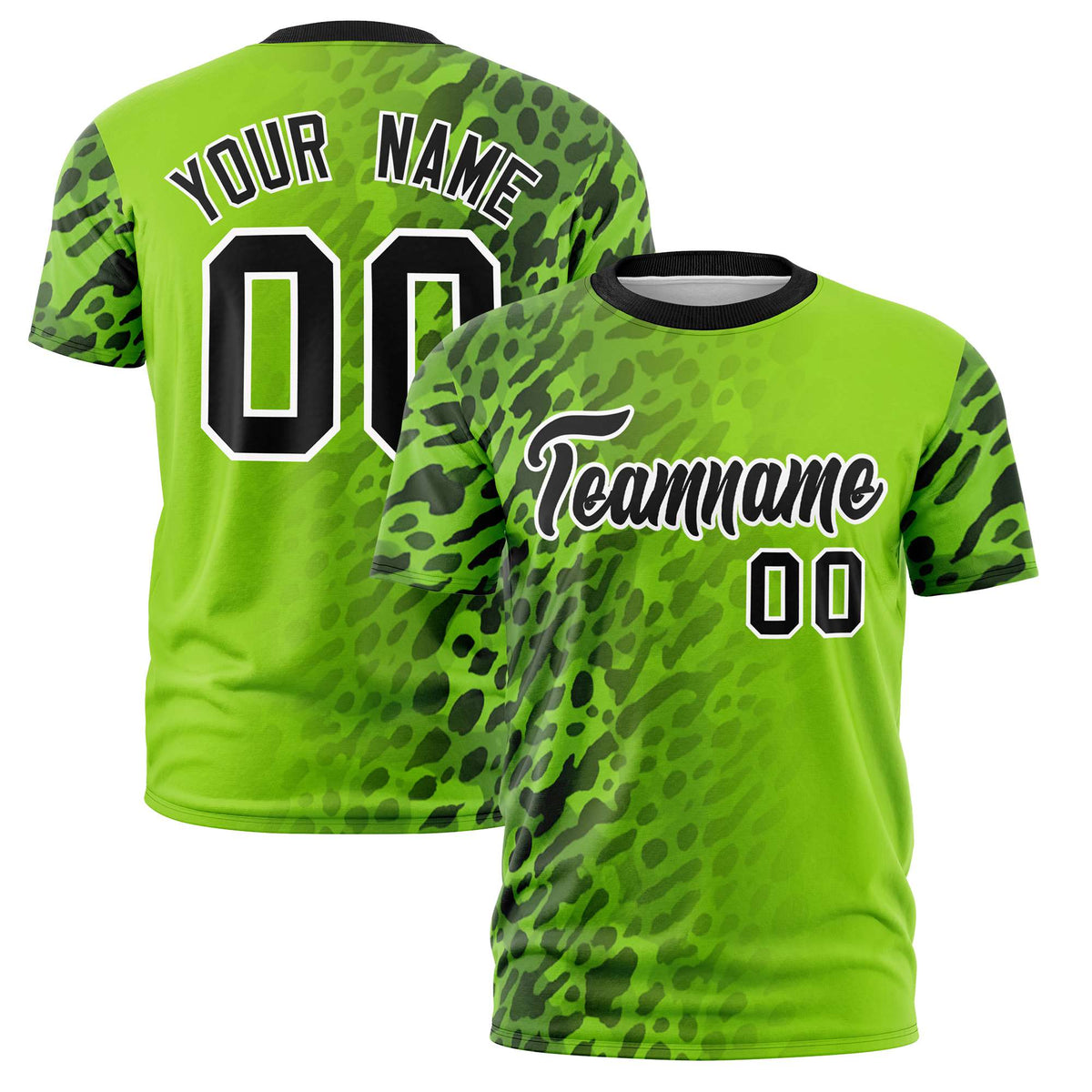 Custom Neon Green Black Personalized Leopard Print Graffiti Pattern Performance T-Shirt