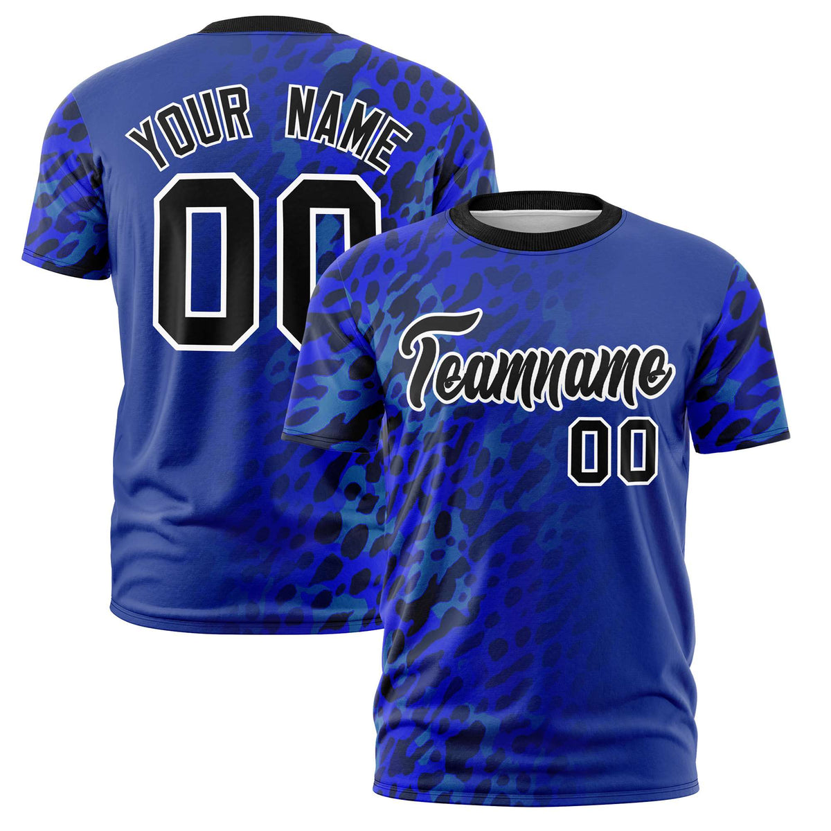 Custom Royal Blue Black Personalized Leopard Print Graffiti Pattern Performance T-Shirt