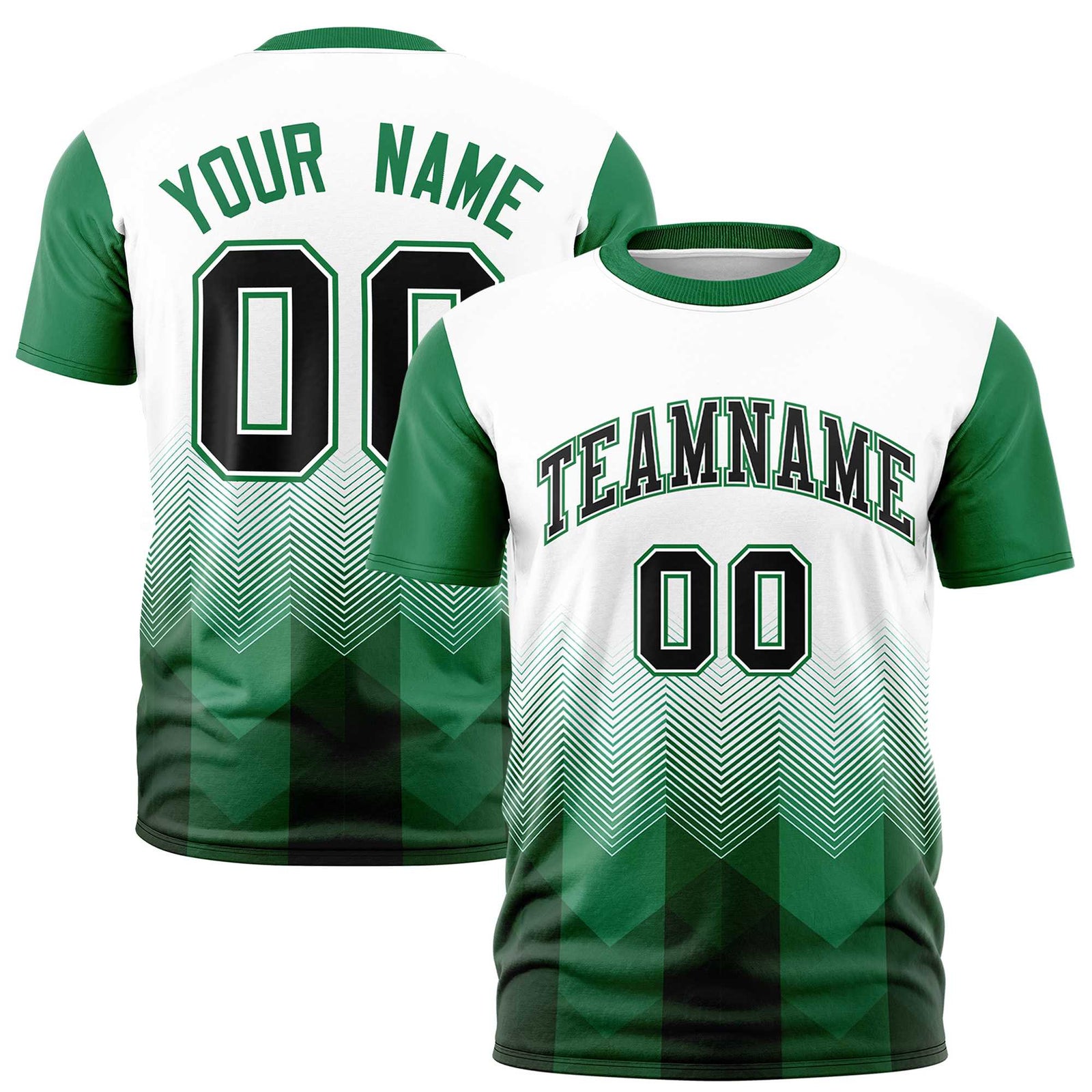 Custom White Kelly Green Gradient Ripple Fashion Raglan Sleeves Performance T-Shirt